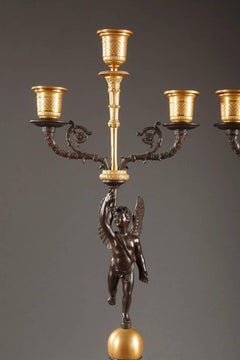 Pair of Early 19th Century Candelabras in Gilded and Patinated Bronze