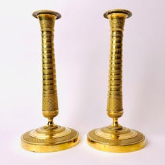 Pair of Early 19th Century Candlesticks in Gilt Bronze, French Empire