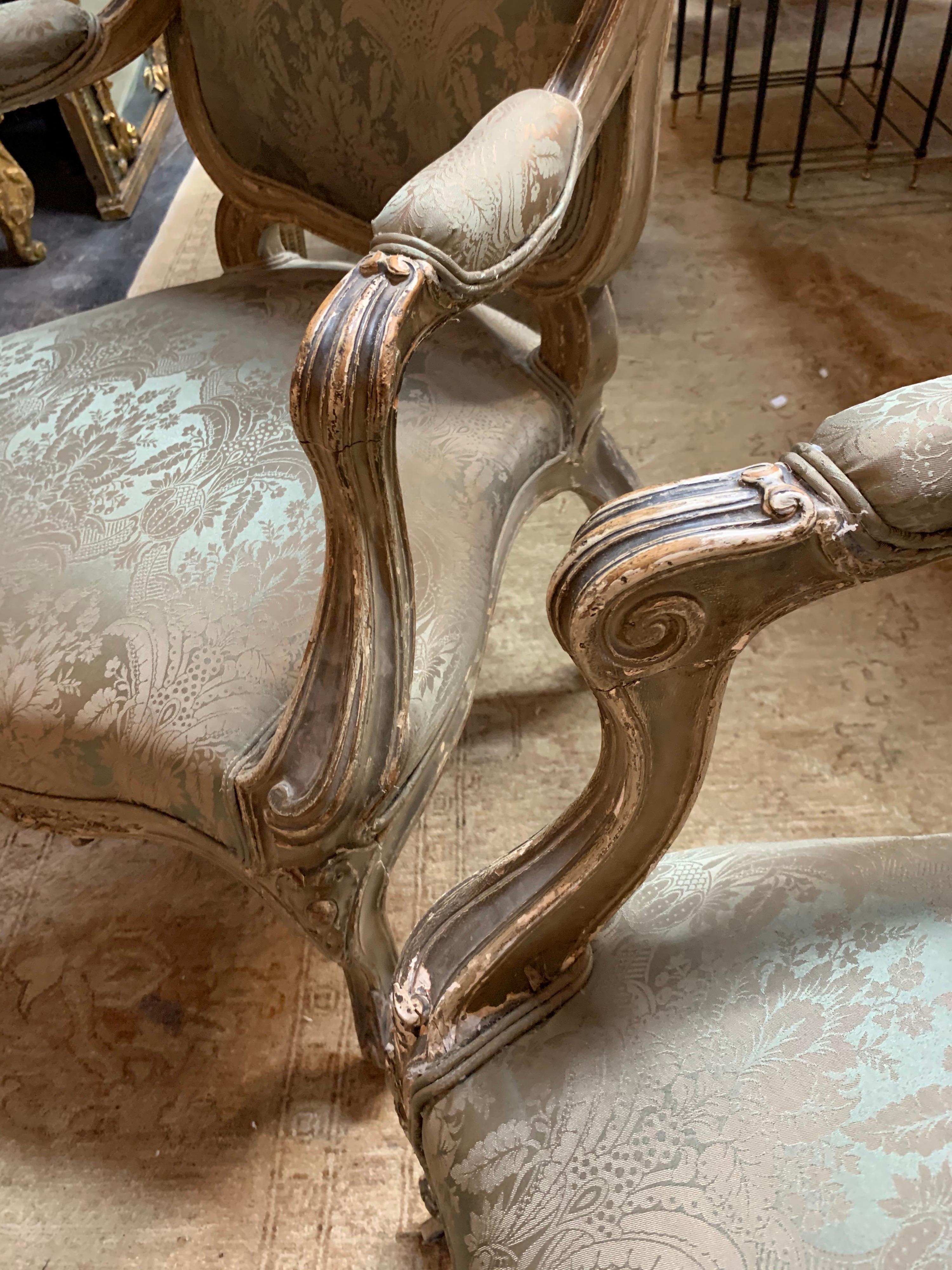 Pair of Early 19th Century Carved and Painted Italian Armchairs 1