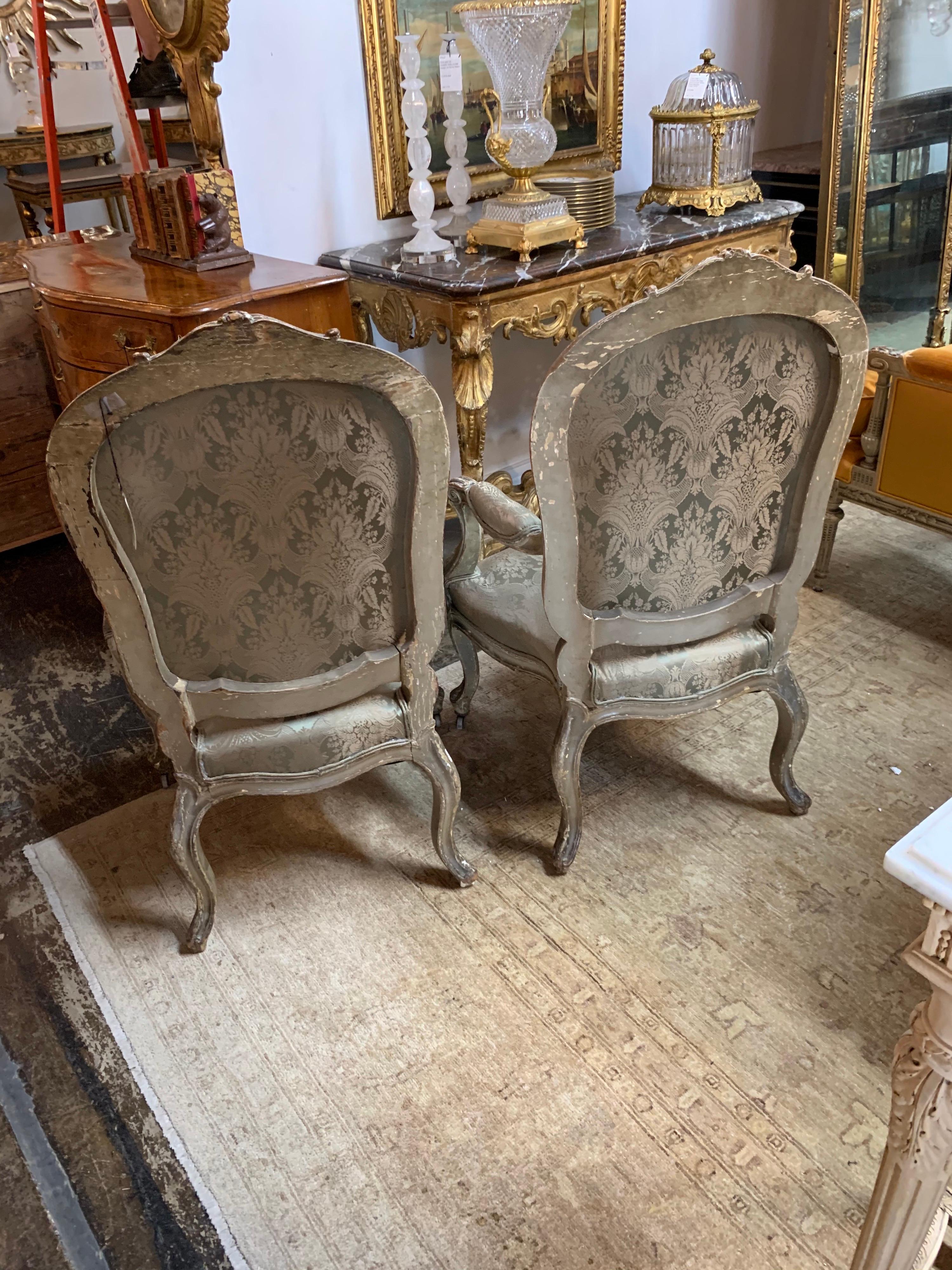 Pair of Early 19th Century Carved and Painted Italian Armchairs 2