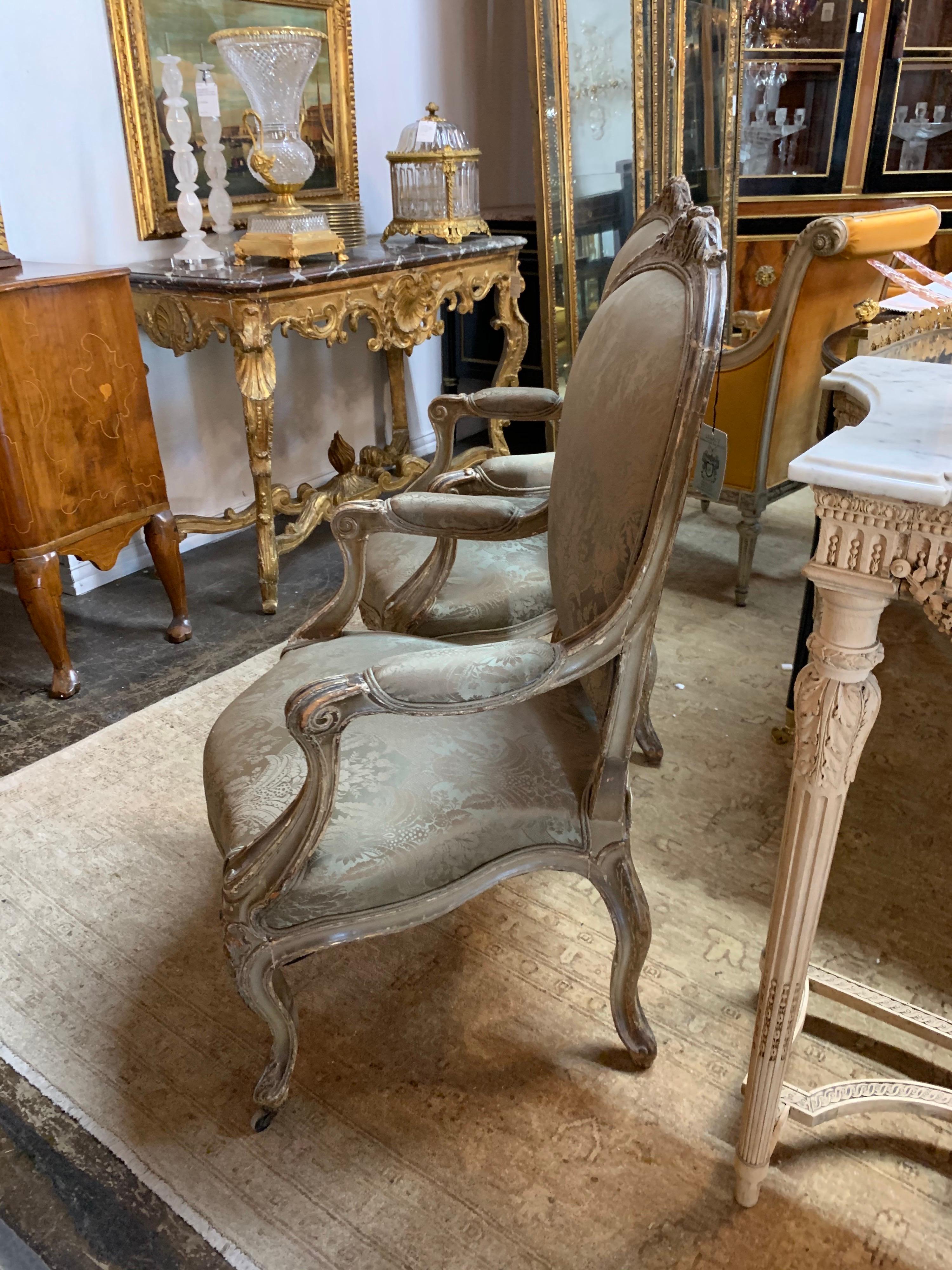 Pair of Early 19th Century Carved and Painted Italian Armchairs 3