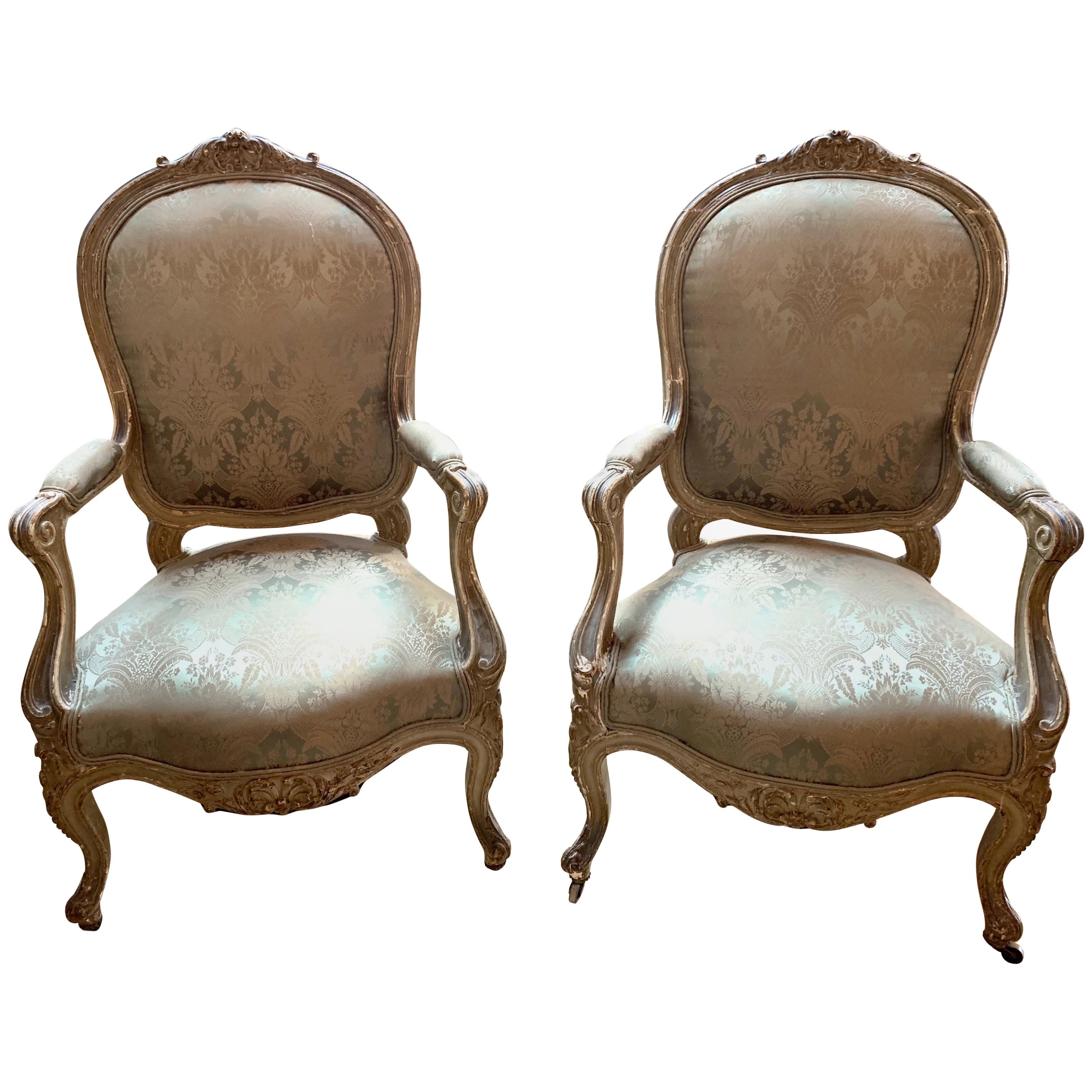 Pair of Early 19th Century Carved and Painted Italian Armchairs