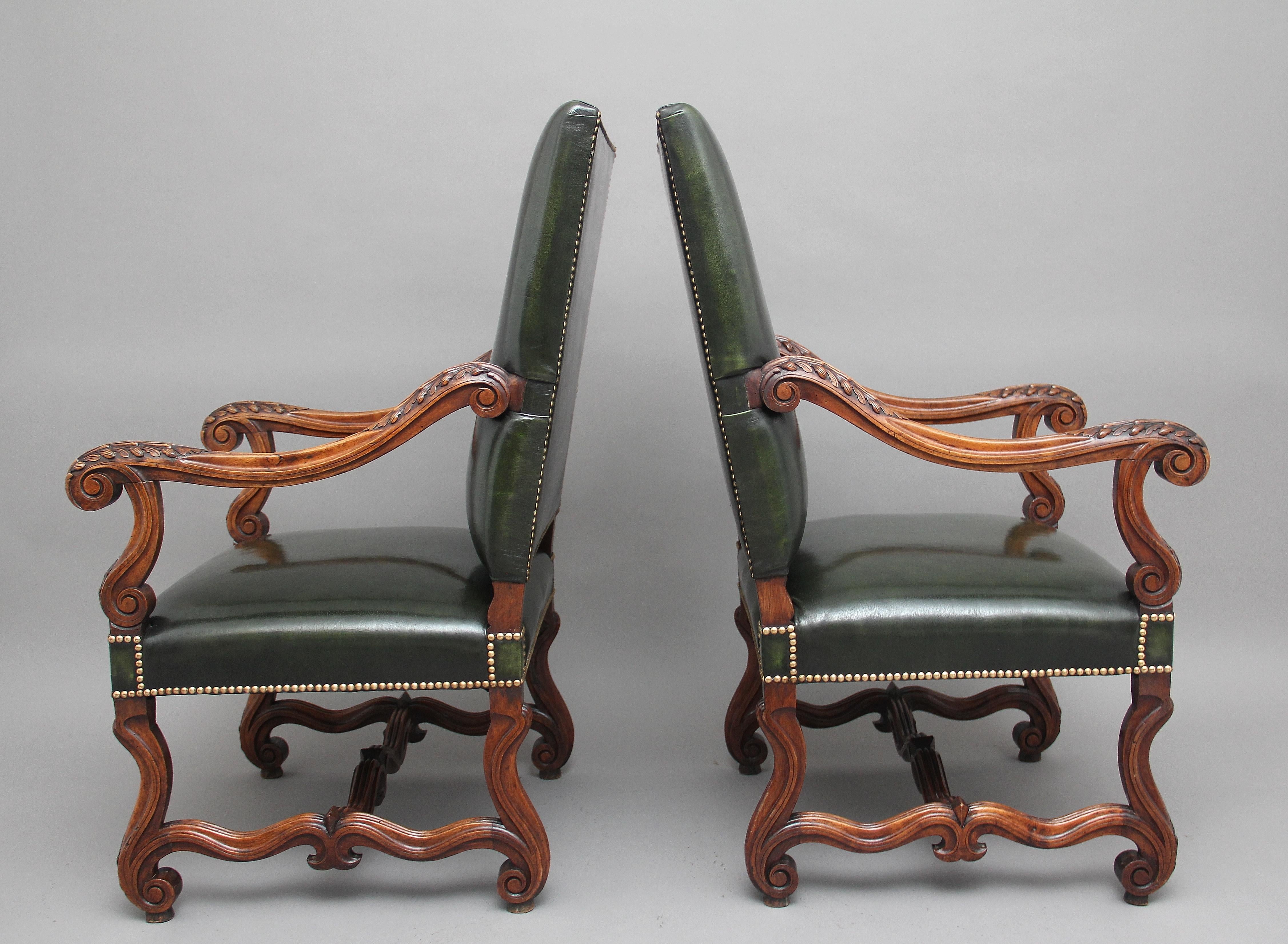 Pair of Early 19th Century Carved Walnut Armchairs 1