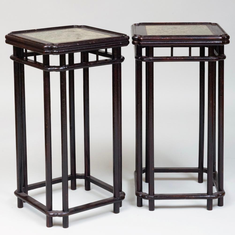 Pair of Early 19th Century Chinese Lacquer and Stone Pedestals In Good Condition For Sale In Hudson, NY