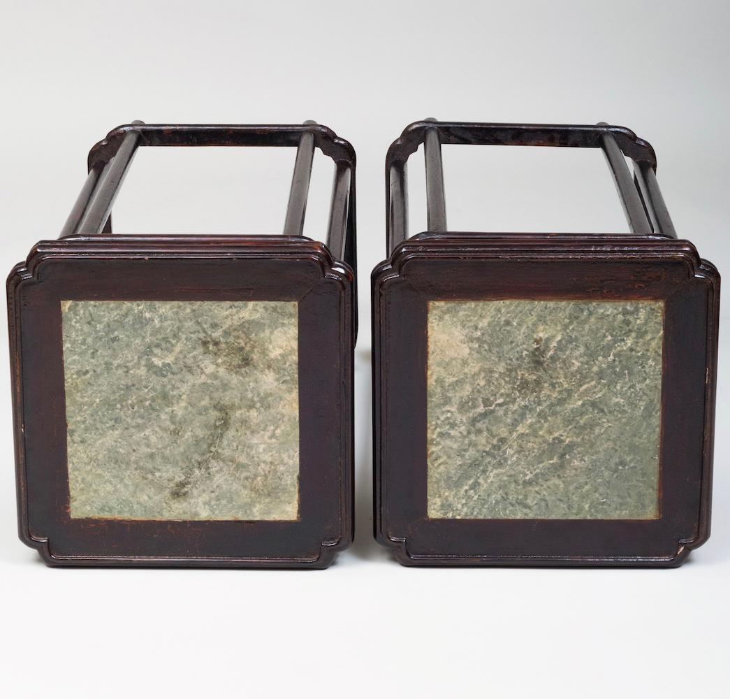 Marble Pair of Early 19th Century Chinese Lacquer and Stone Pedestals For Sale