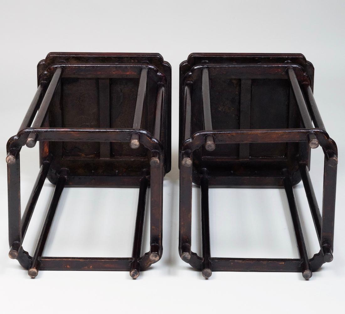 Pair of Early 19th Century Chinese Lacquer and Stone Pedestals For Sale 1
