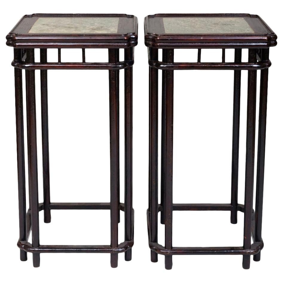 Pair of Early 19th Century Chinese Lacquer and Stone Pedestals For Sale