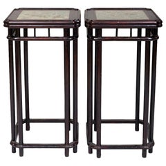 Pair of Early 19th Century Chinese Lacquer and Stone Pedestals