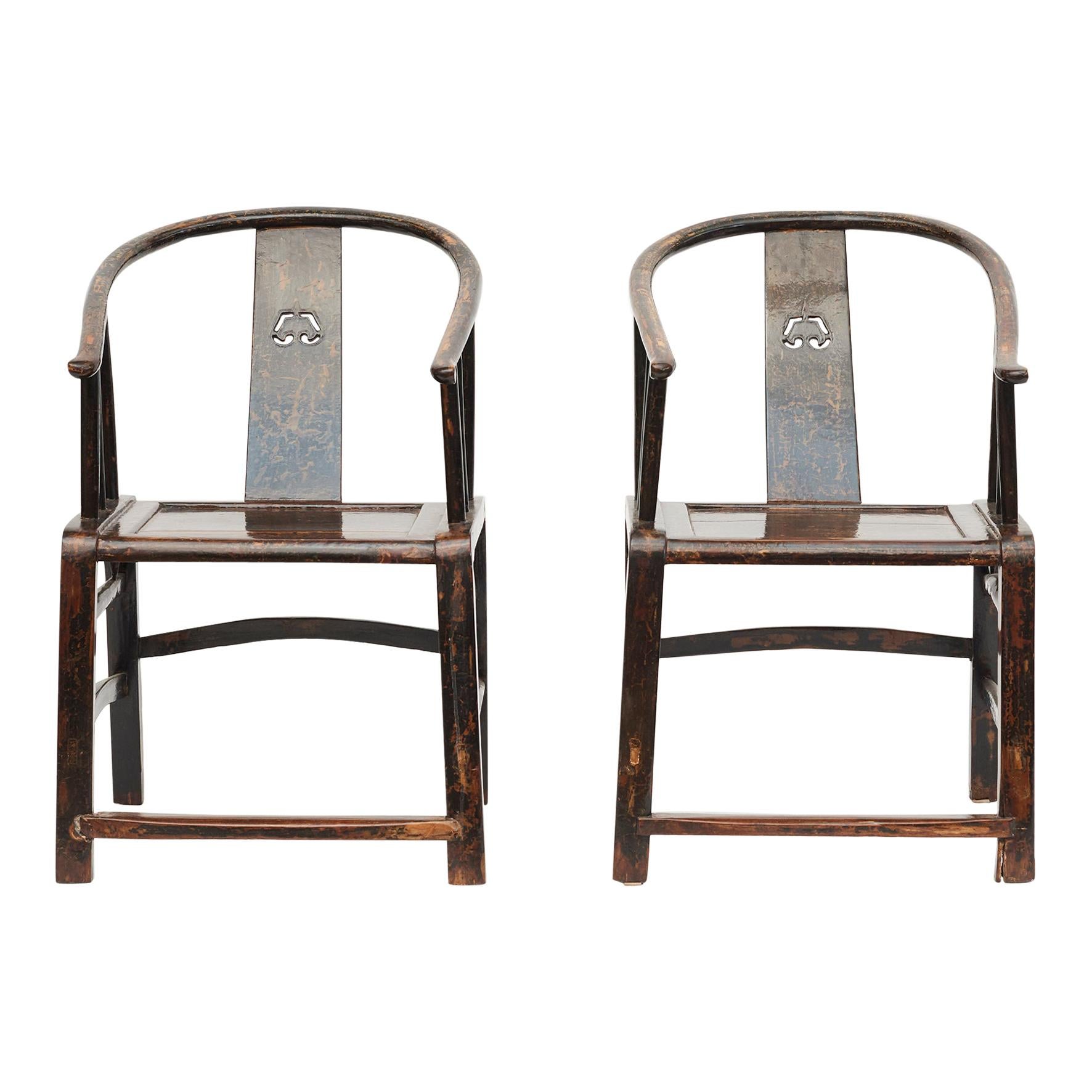 Pair of Early 19th Century Chinese 'Lazy Chairs' in Walnut and Black Lacquer