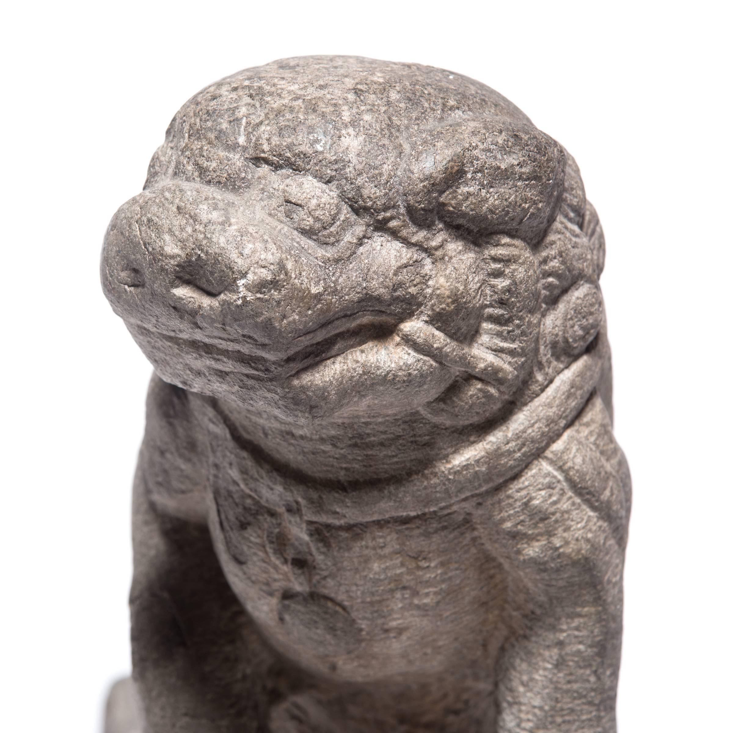 Pair of Chinese Stone Fu Dogs, c. 1800 For Sale 4