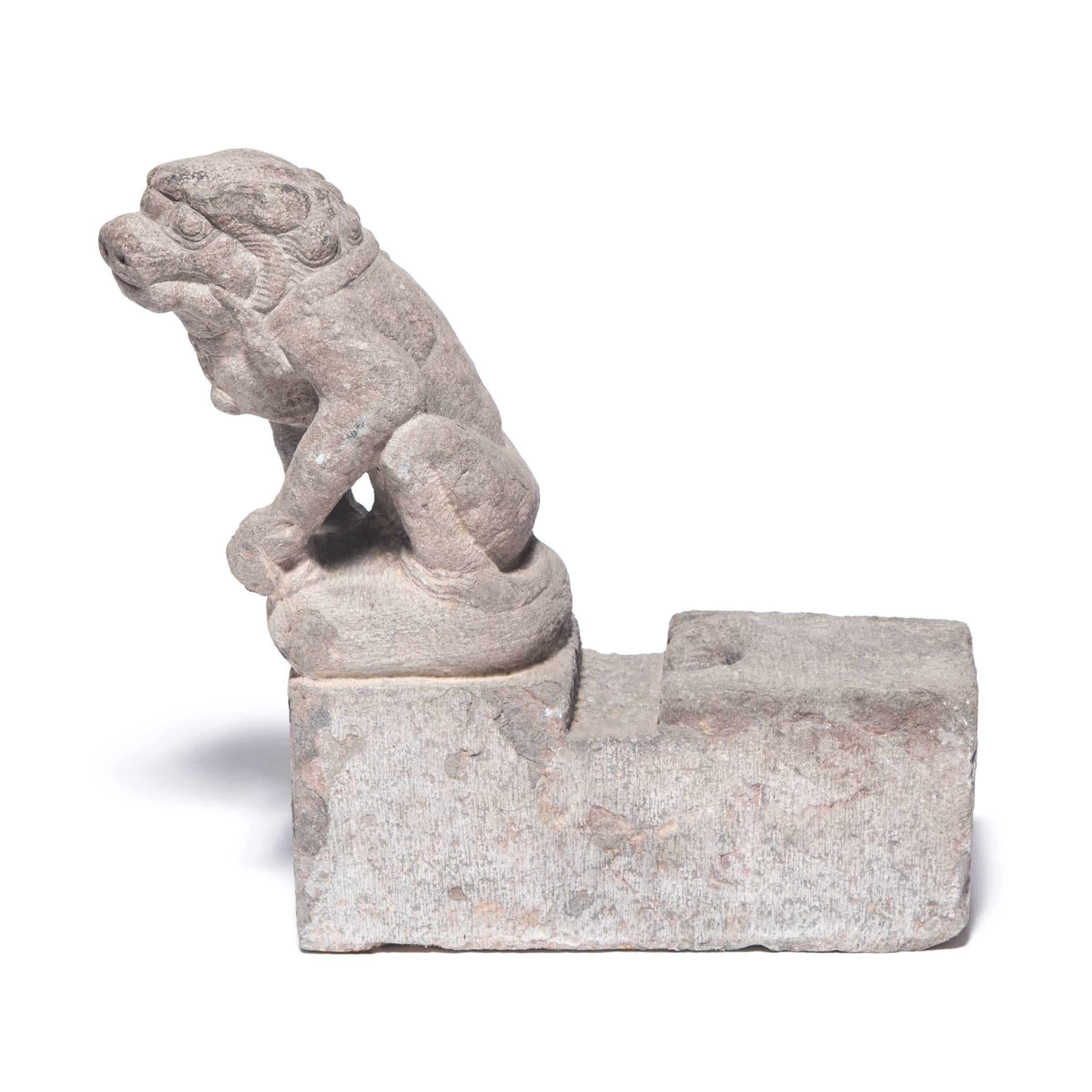 Qing Pair of Chinese Stone Fu Dogs, c. 1800 For Sale