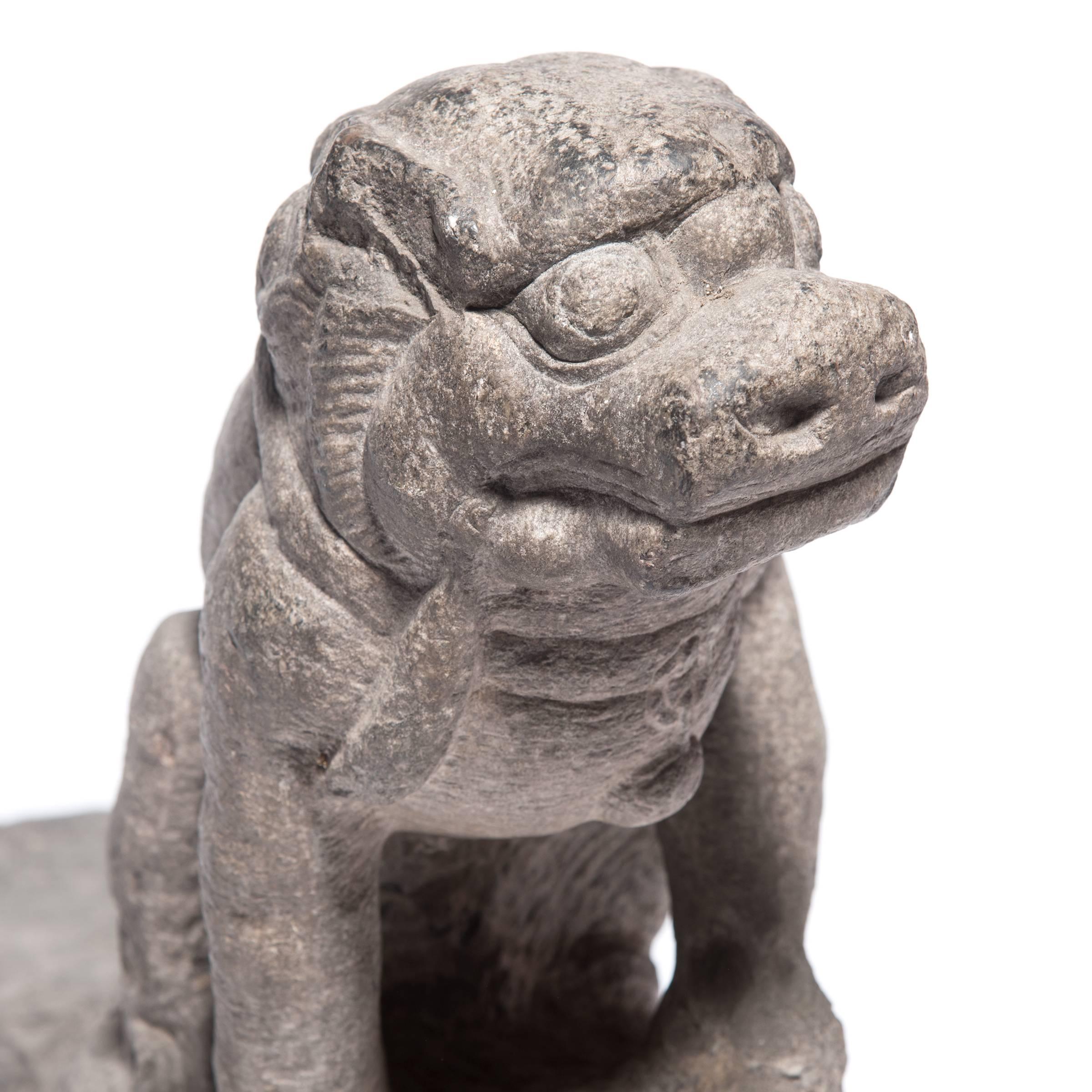 19th Century Pair of Chinese Stone Fu Dogs, c. 1800 For Sale