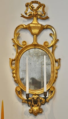 Pair of Early 19th Century Continental Neoclassical Giltwood Sconce Mirrors