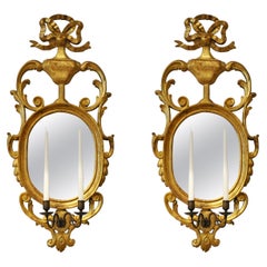 Pair of Early 19th Century Continental Neoclassical Giltwood Sconce Mirrors