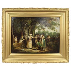 Pair of Early 19th Century Country Genre Scenes Oil on Canvas