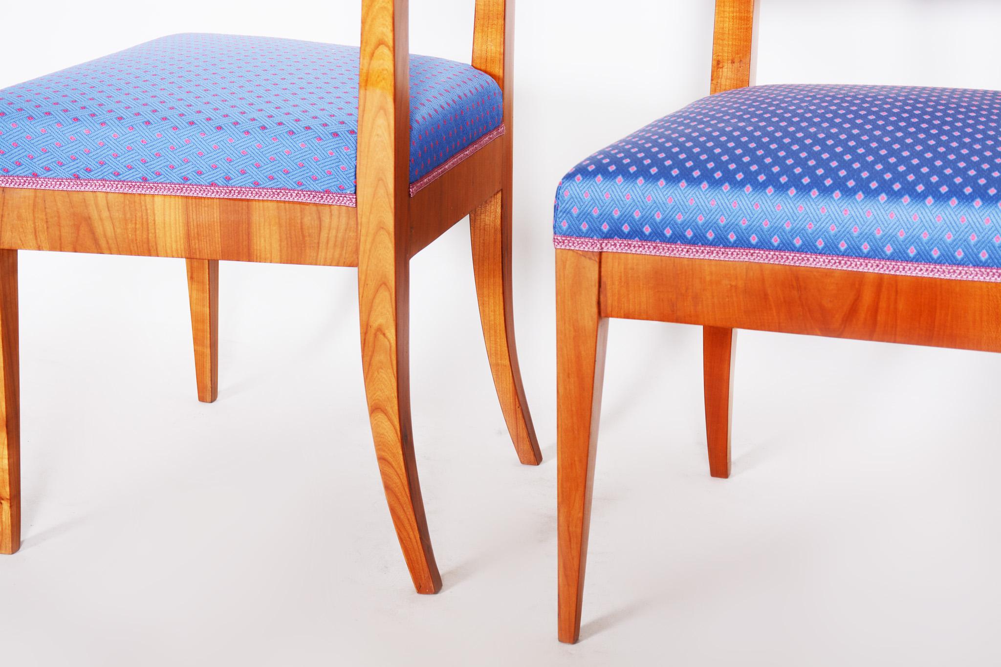 Fabric Pair of Early 19th Century Czech Biedermeier Chairs, Czechia, Cherry Tree, 1820s For Sale