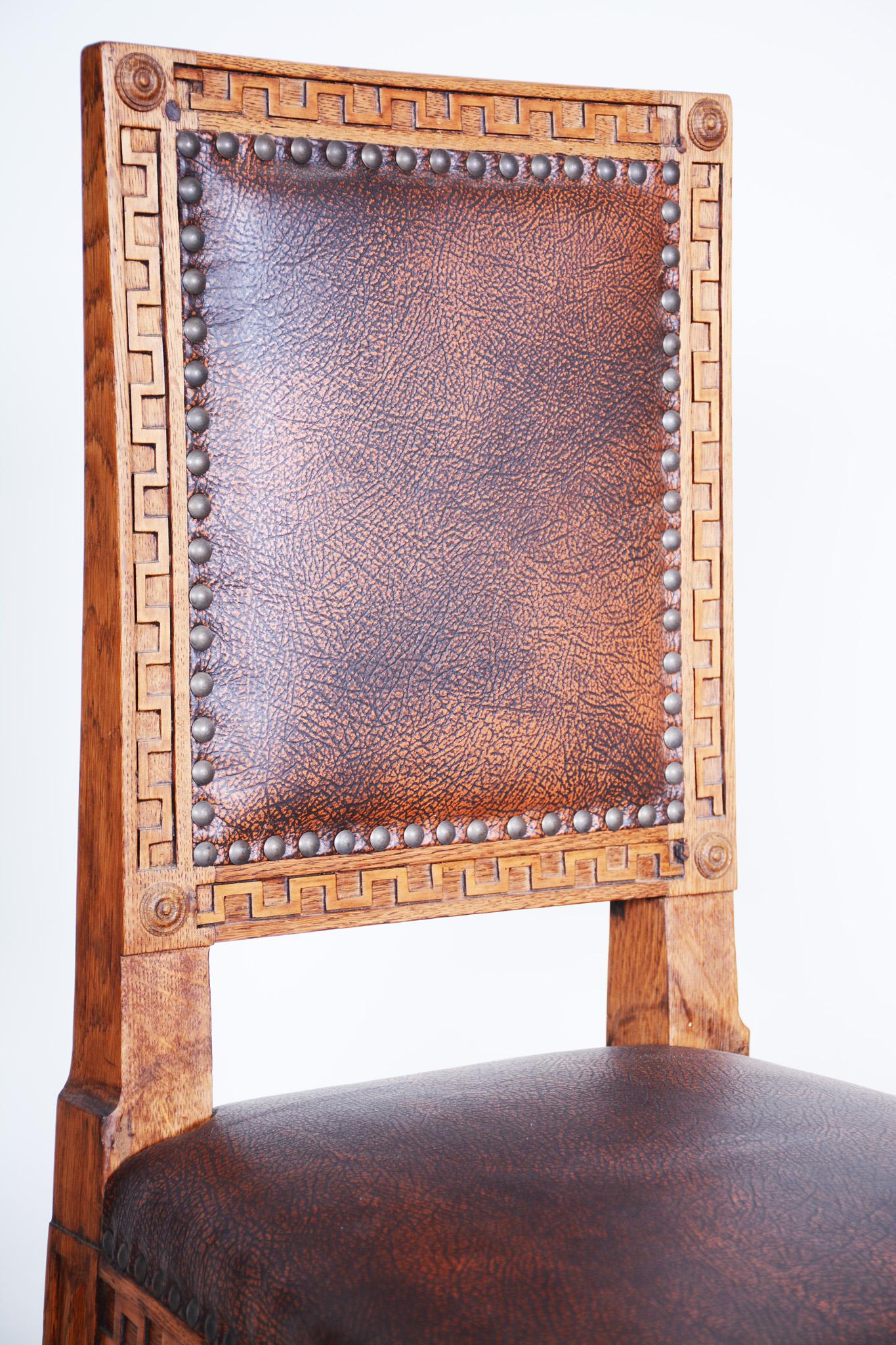Fabric Pair of Early 19th Century Czech Biedermeier Oak Chairs, Czechia, 1800s For Sale
