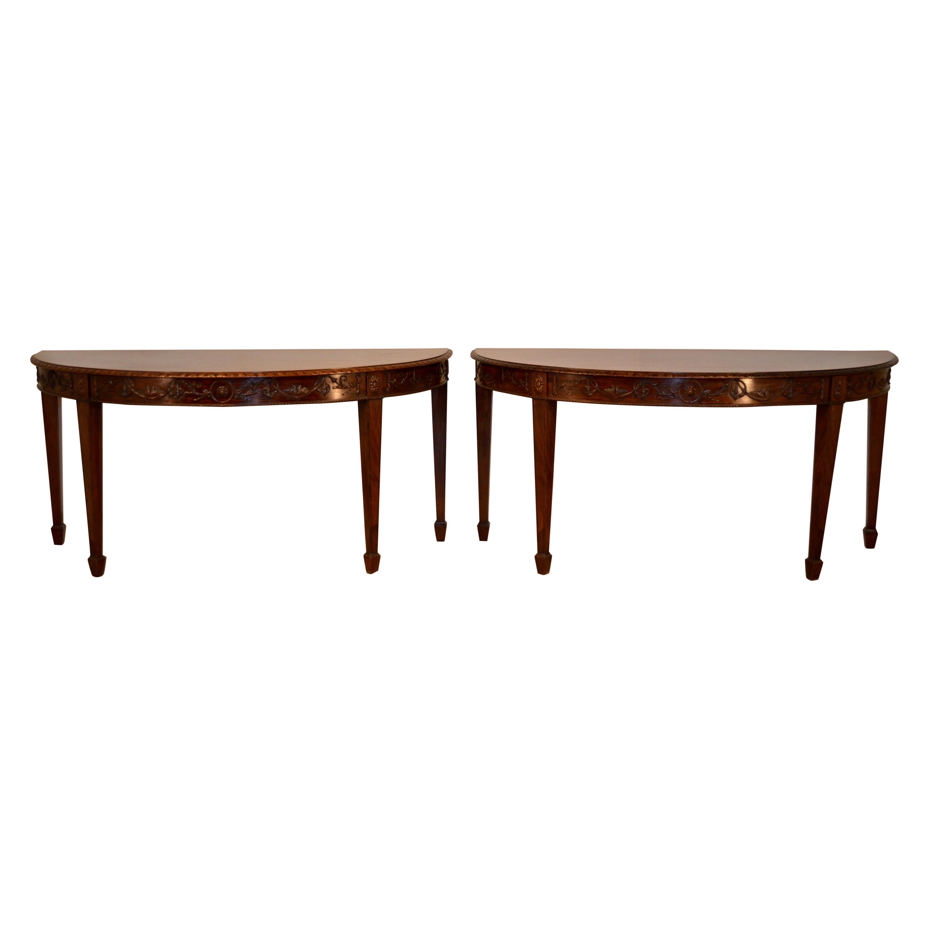 Pair of Early 19th Century Demilune Tables For Sale