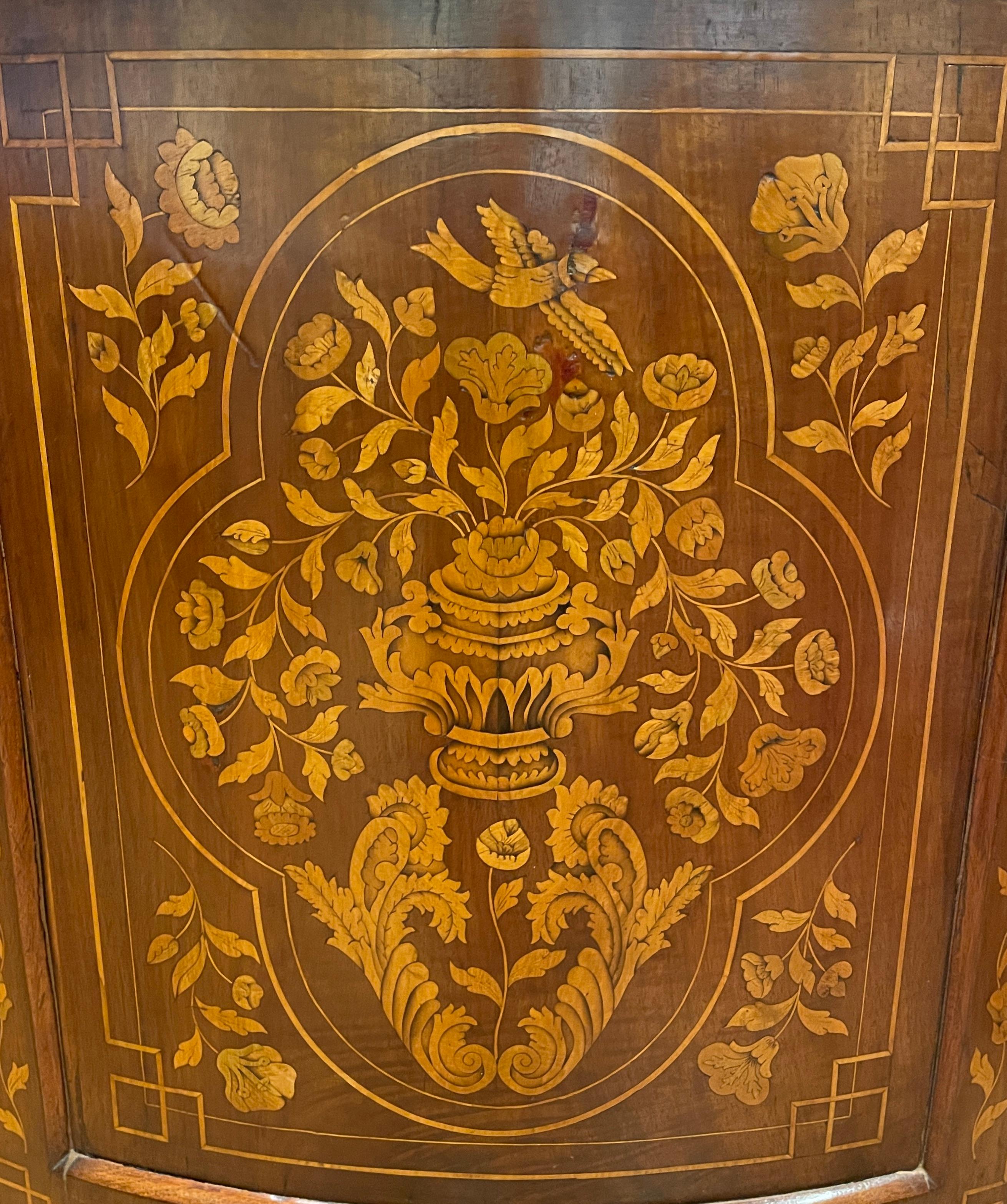 Pair of Early 19th Century Dutch Marquetry Corner Cupboards In Good Condition For Sale In Norwood, NJ