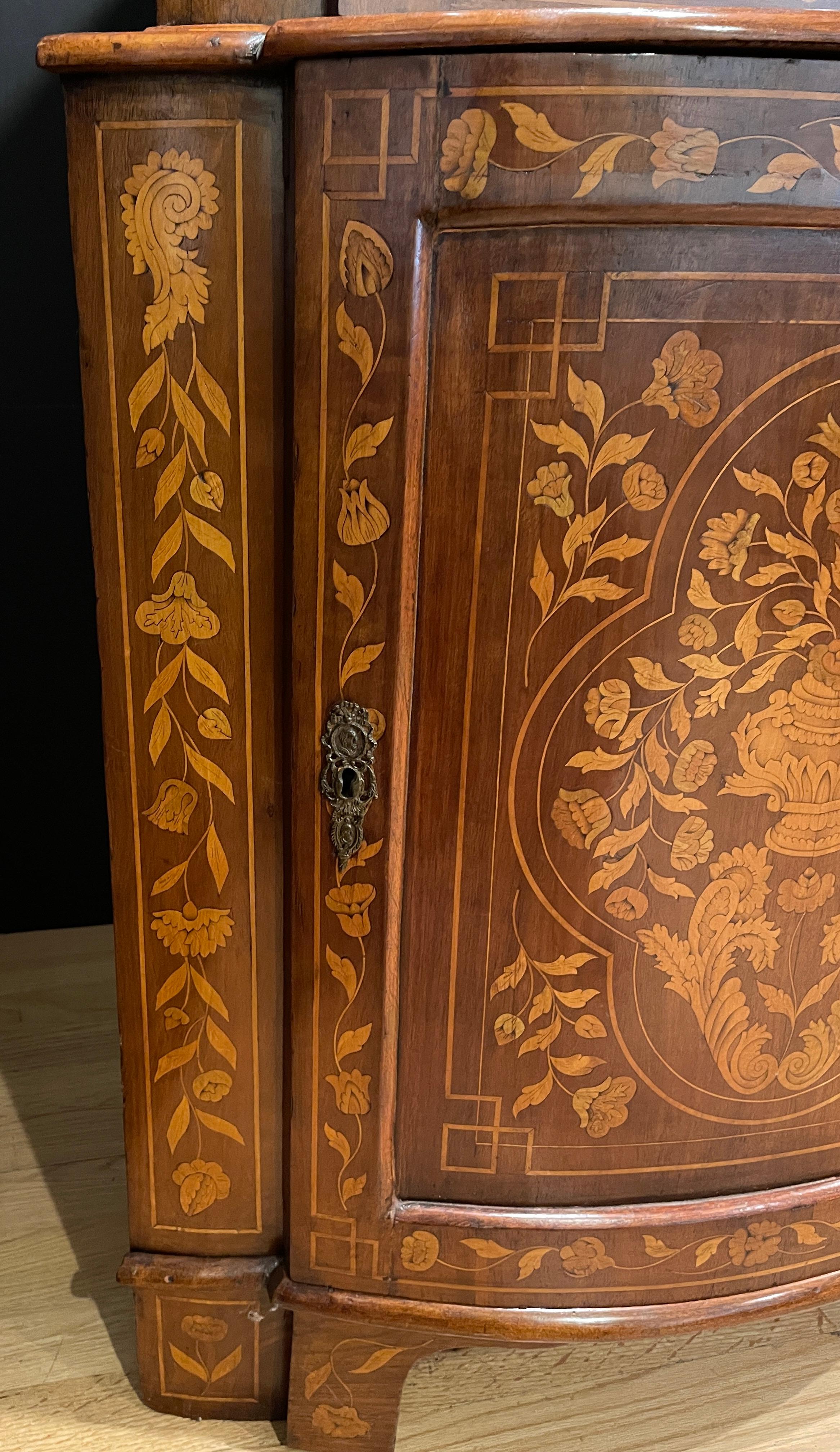 Wood Pair of Early 19th Century Dutch Marquetry Corner Cupboards For Sale