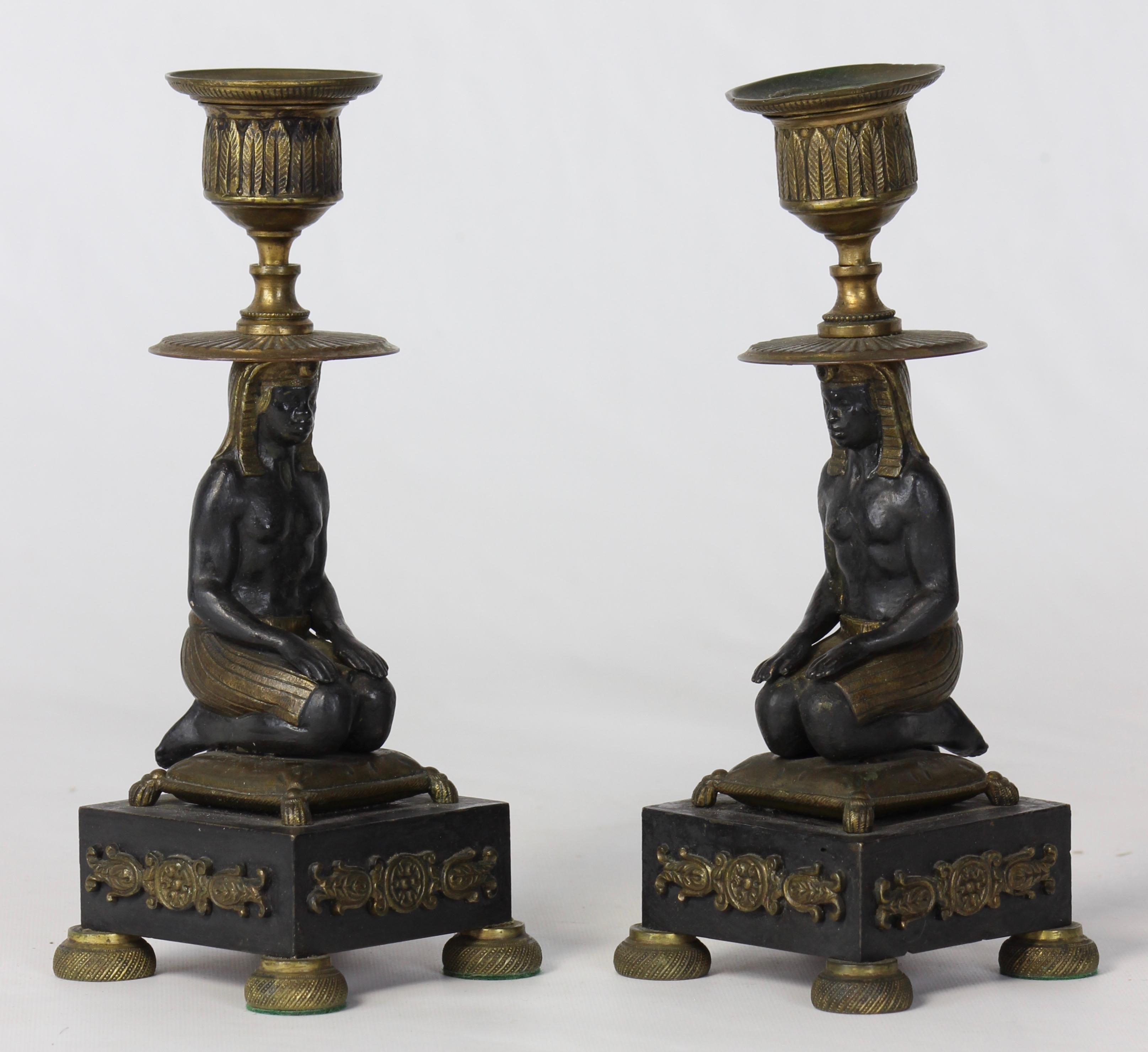 French Pair of Early 19th Century Egyptian Revival Candlesticks