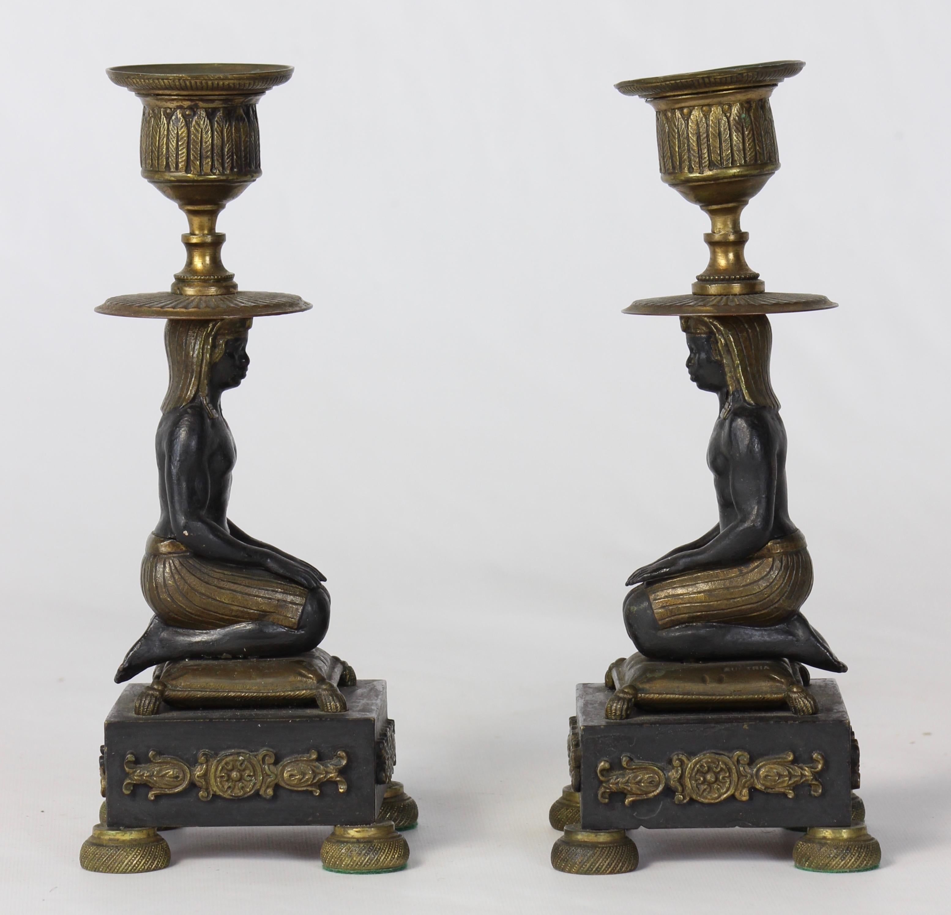 Gilt Pair of Early 19th Century Egyptian Revival Candlesticks