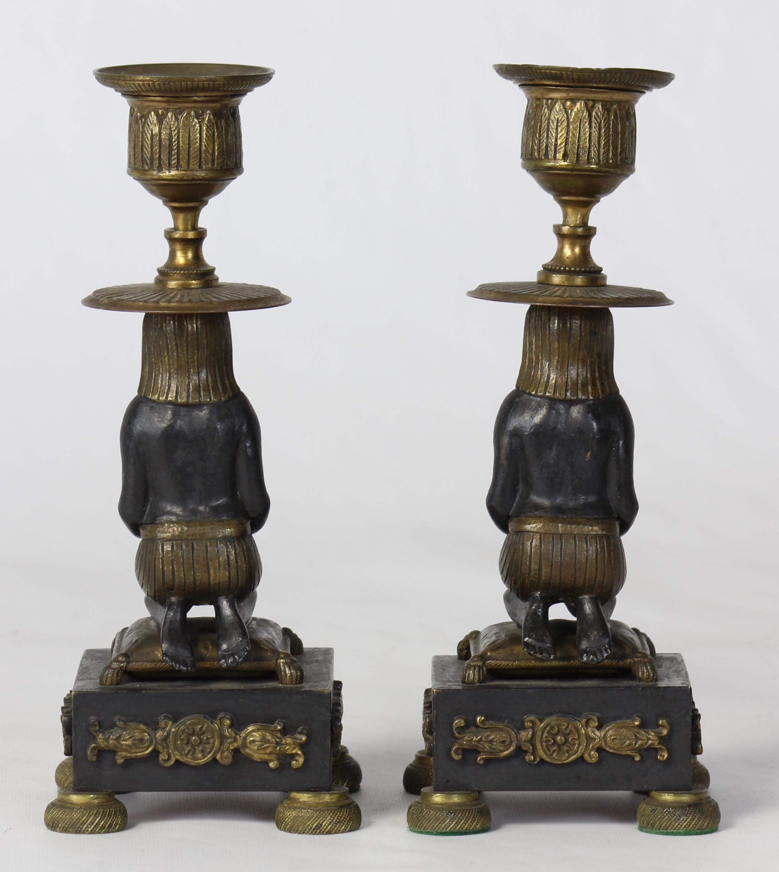 Pair of Early 19th Century Egyptian Revival Candlesticks In Good Condition In Kilmarnock, VA