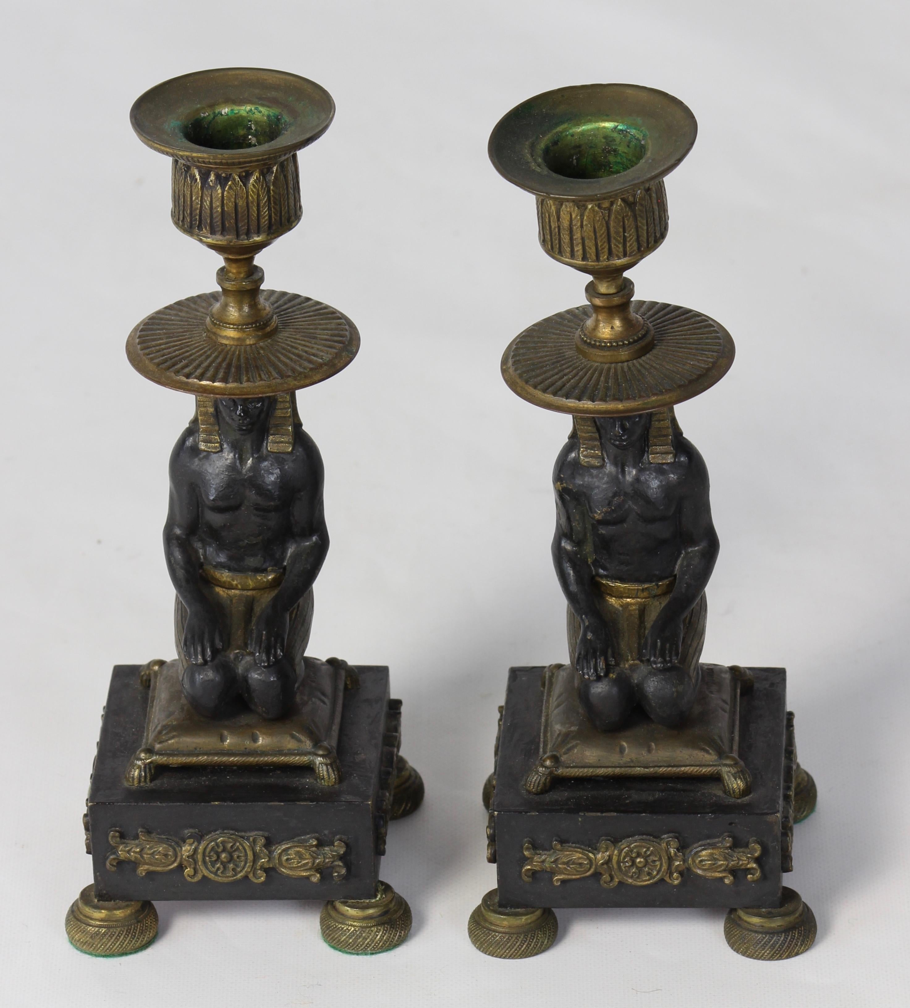 Pair of Early 19th Century Egyptian Revival Candlesticks 1
