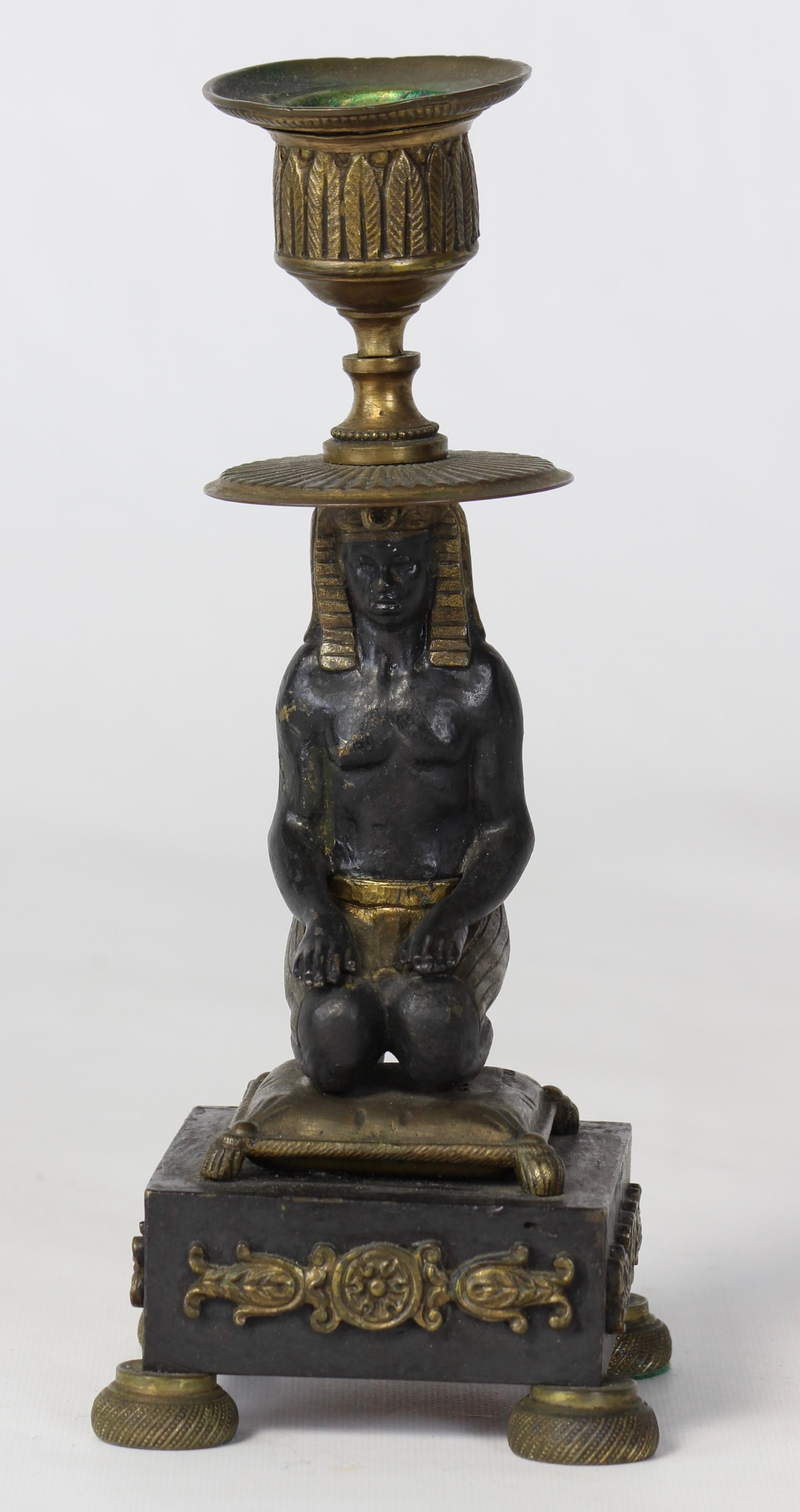 Pair of Early 19th Century Egyptian Revival Candlesticks 3