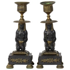 Pair of Early 19th Century Egyptian Revival Candlesticks