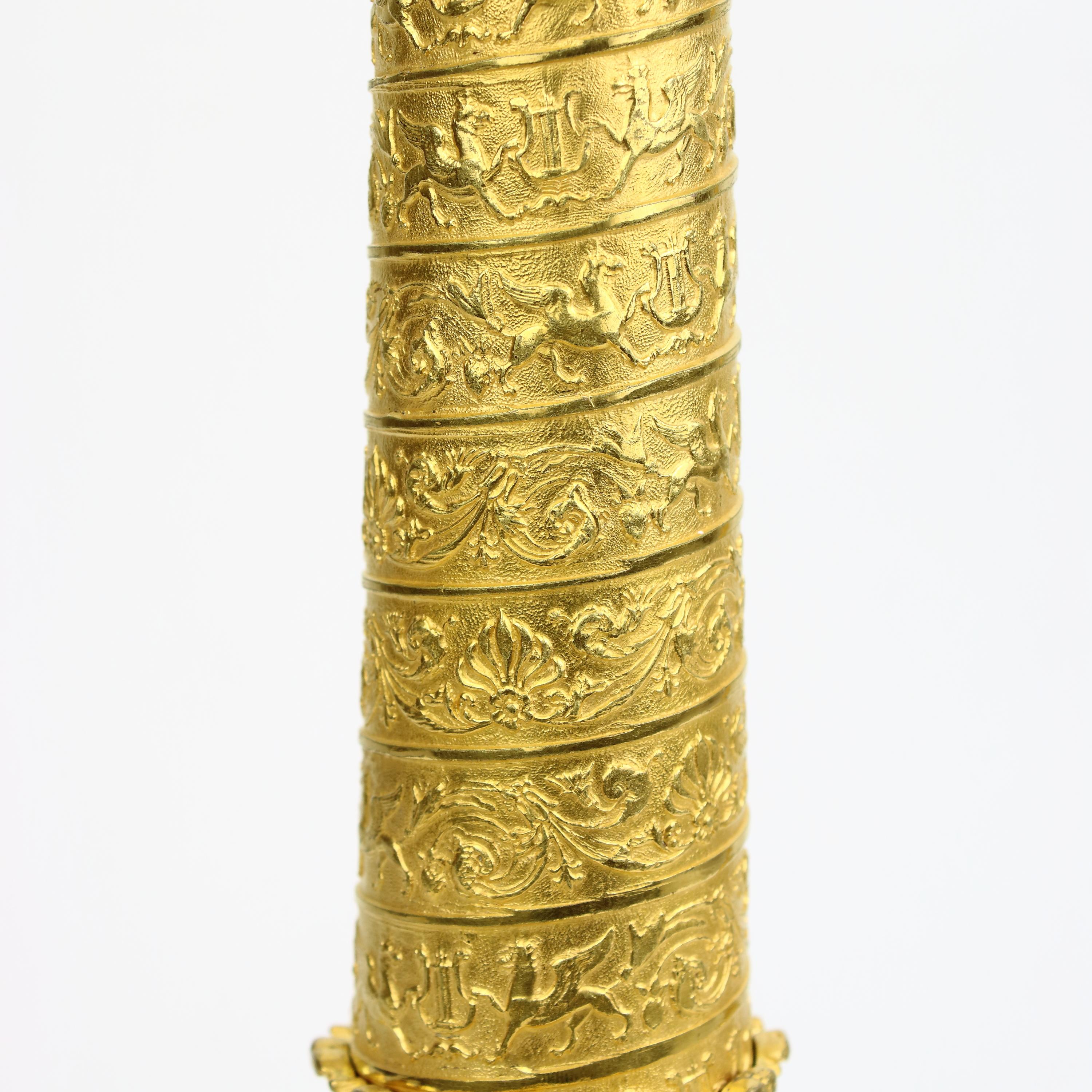 Pair of Early 19th Century Empire Trajan's Column Ormolu Candlesticks For Sale 2