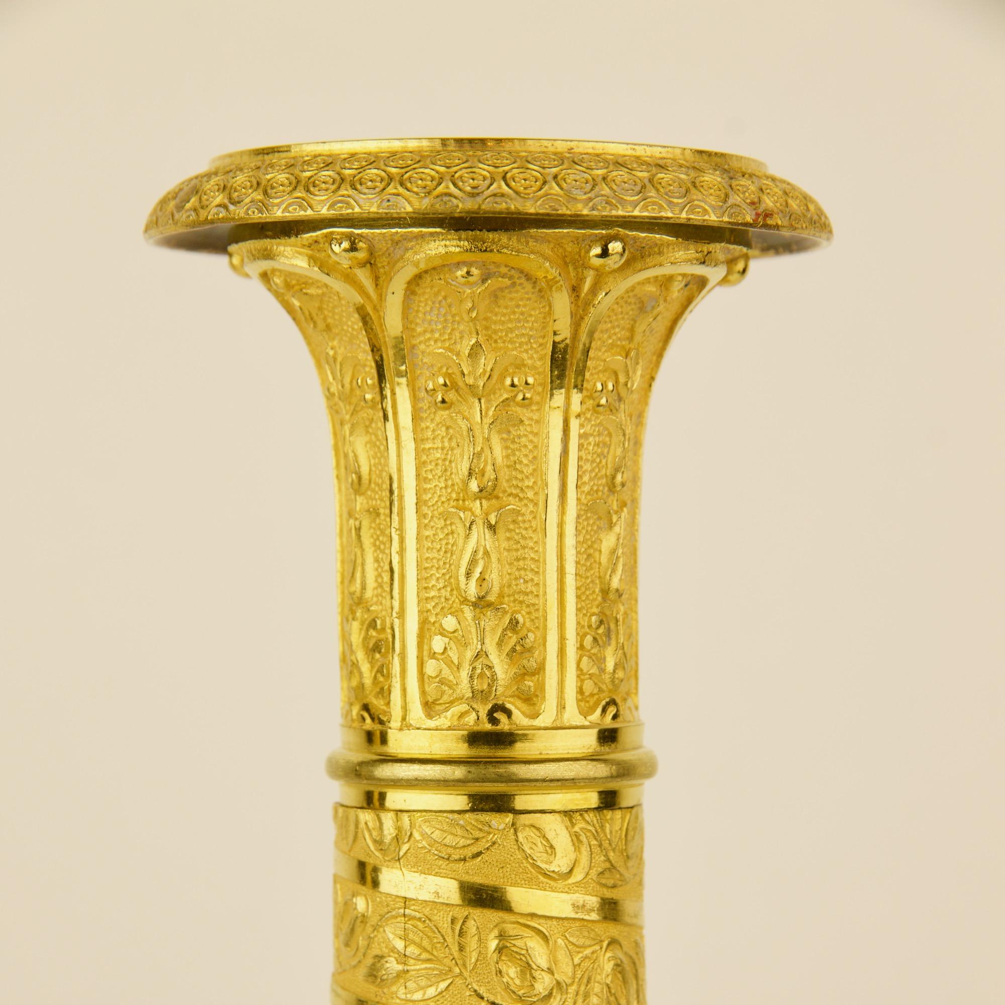 Pair of Early 19th Century Empire Trajan's Column Ormolu Candlesticks 3