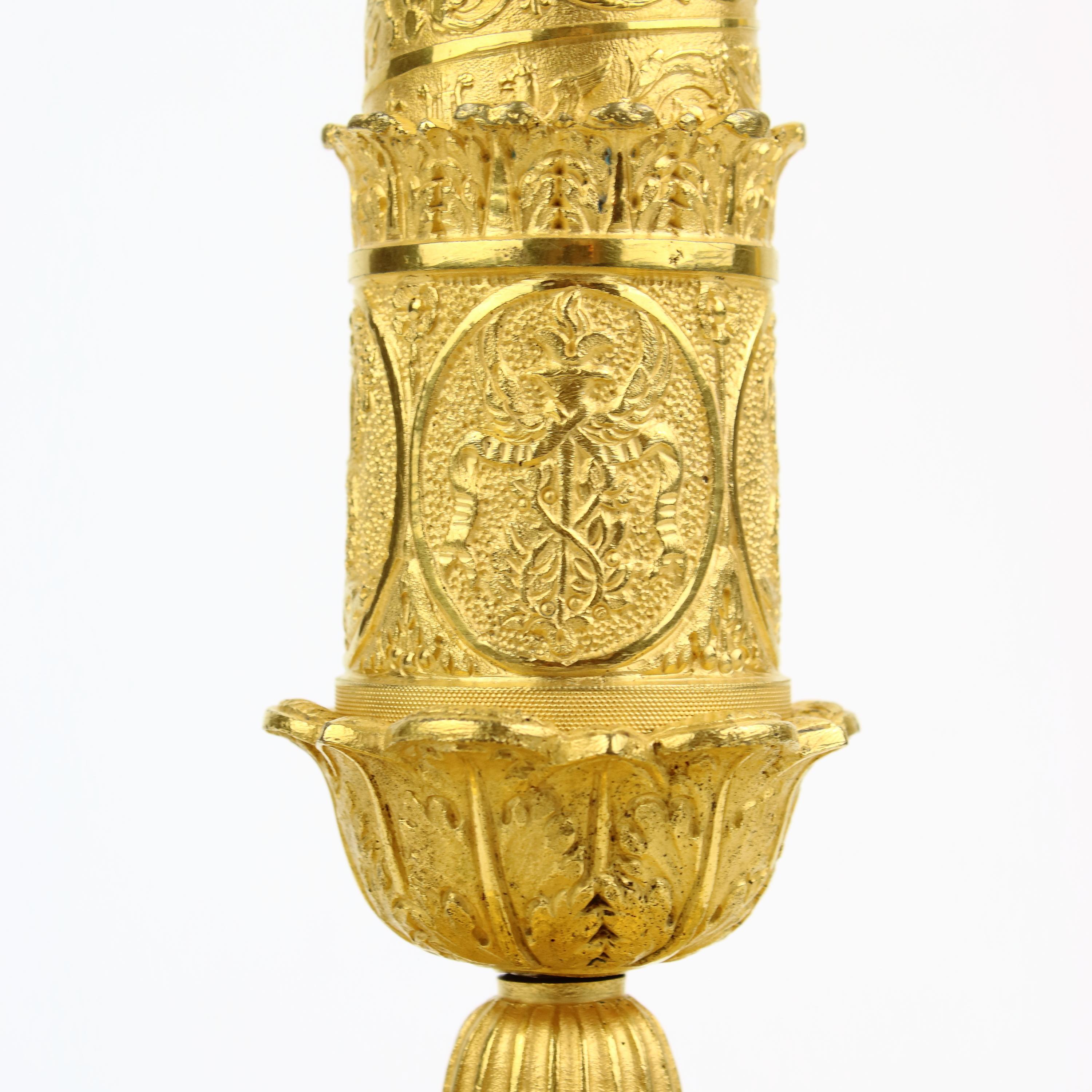 Pair of Early 19th Century Empire Trajan's Column Ormolu Candlesticks For Sale 3