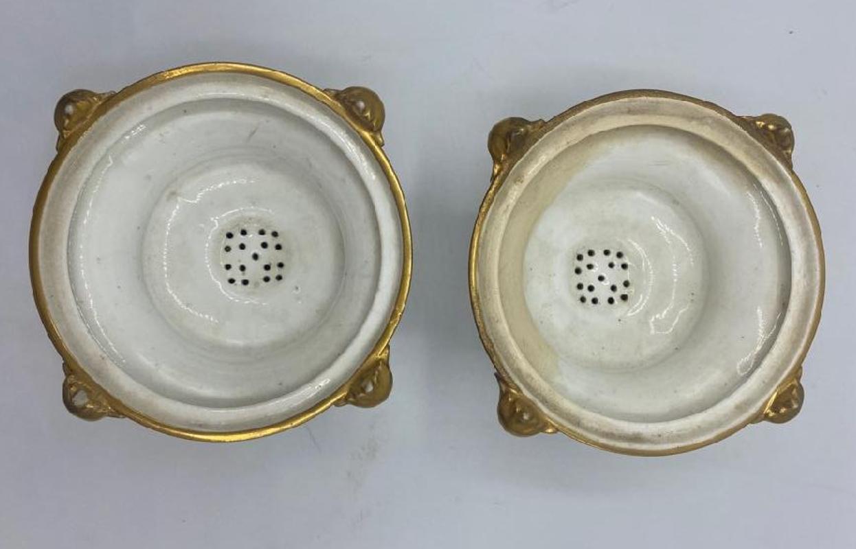 Hand-Painted Pair of Early 19th Century English Bloor Derby Porcelain Pastille Burners