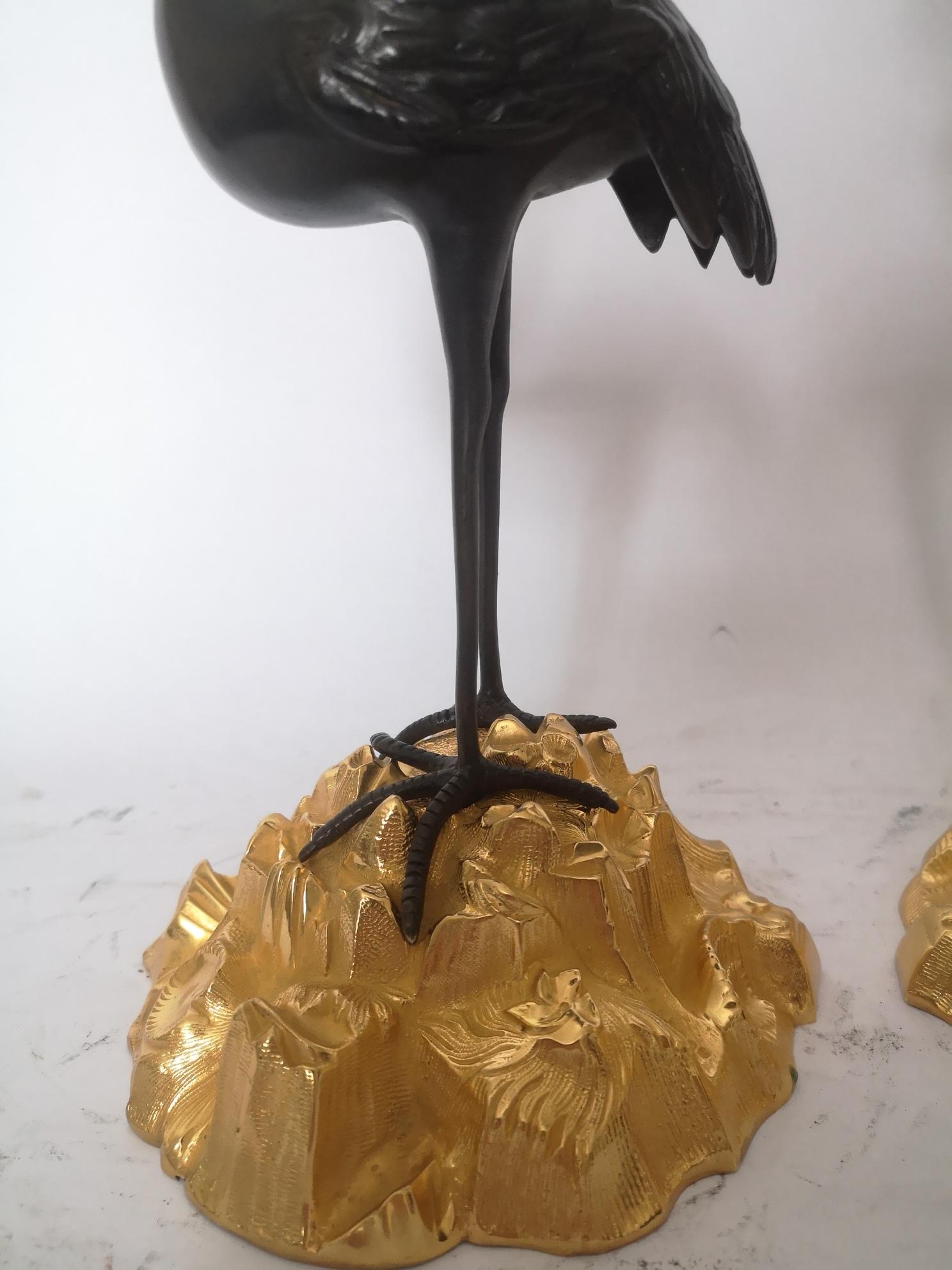 Pair of Early 19th Century English Bronze and Gilt Stork Candlesticks by Abbot For Sale 1