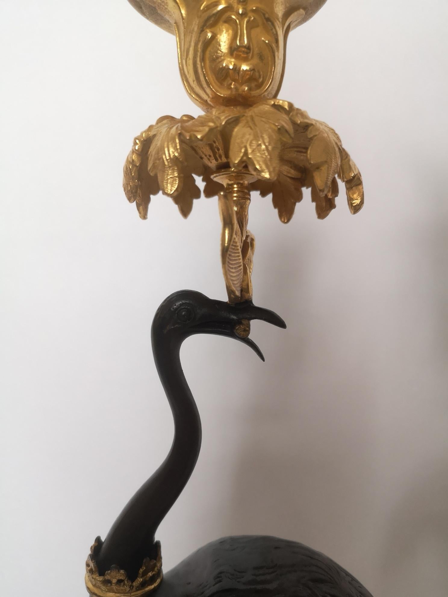 Pair of Early 19th Century English Bronze and Gilt Stork Candlesticks by Abbot For Sale 4
