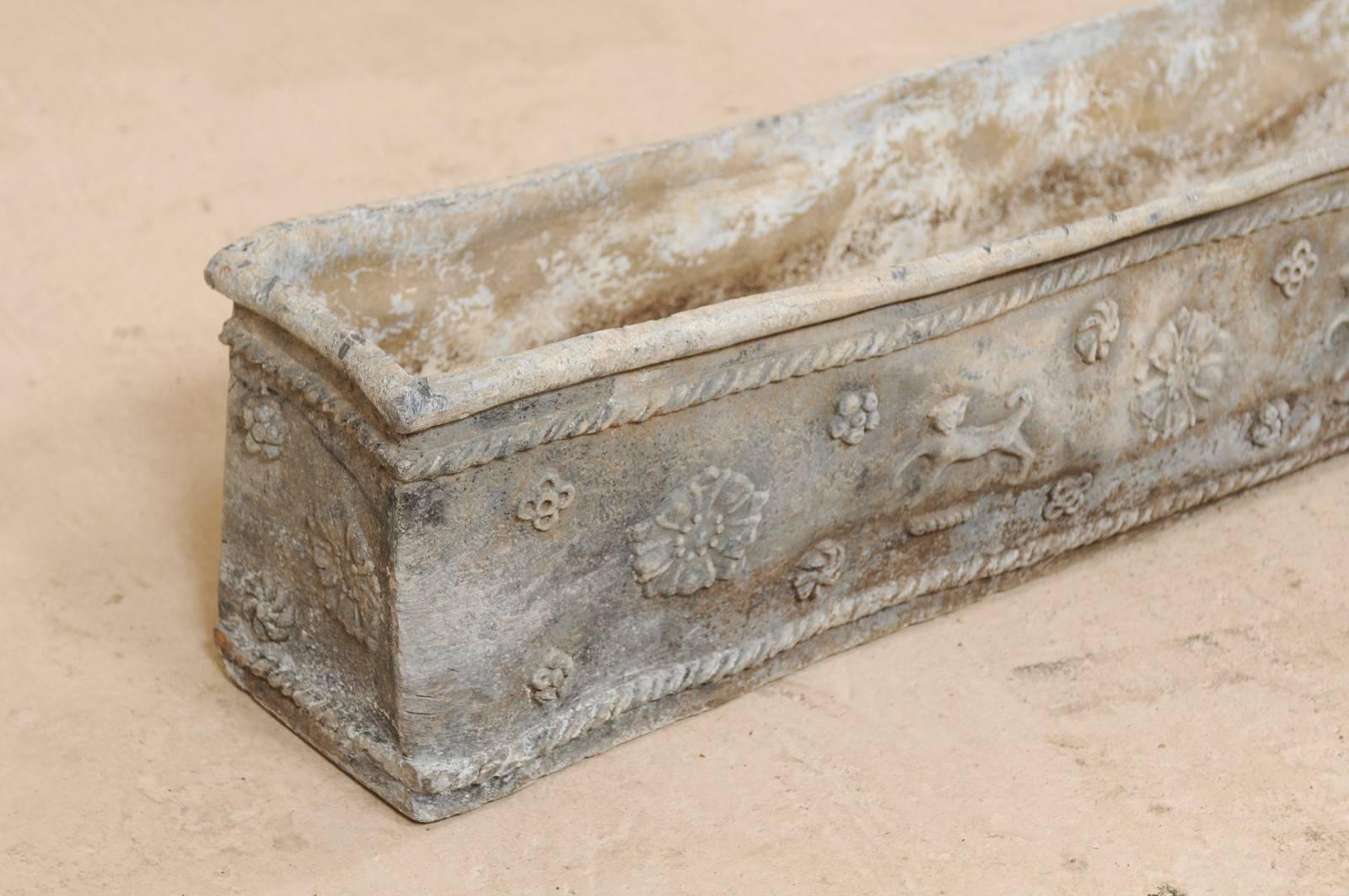 Lead Pair of Early 19th Century English Floral Motif Planter Window Boxes