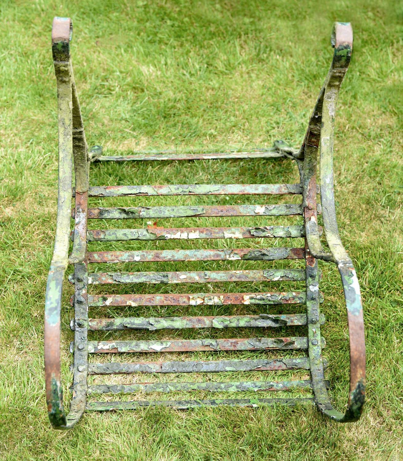 Regency Pair of Early 19th Century English Green Painted Iron Garden Side Chairs For Sale