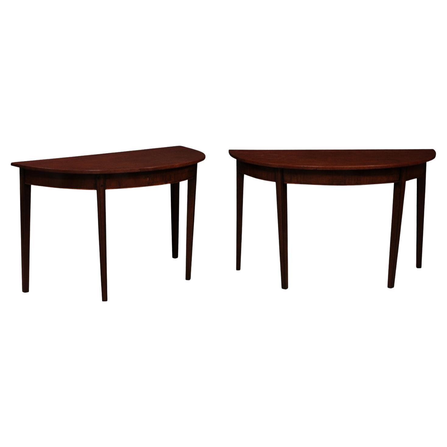 Pair of Early 19th Century English Mahogany Demilune Console Tables