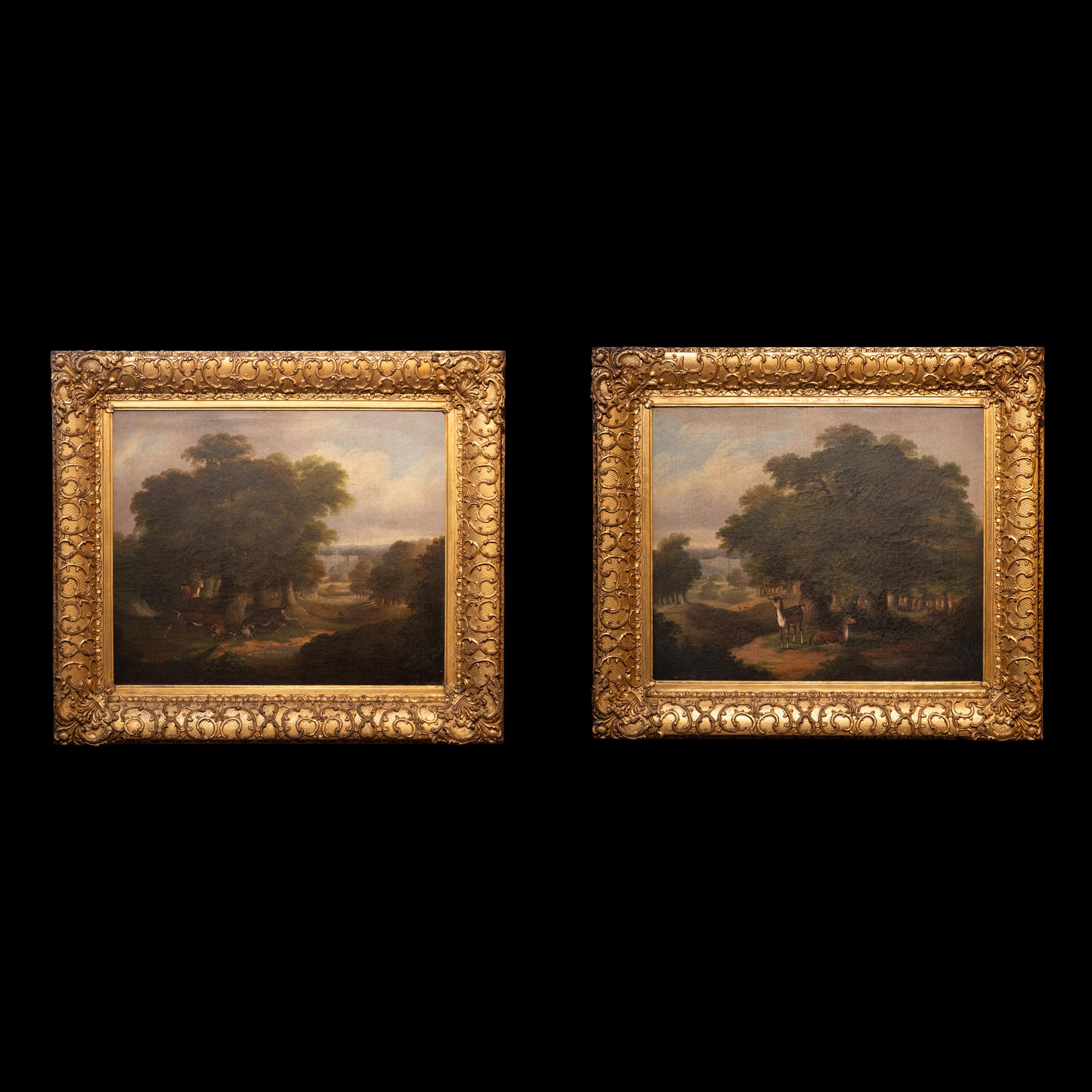 Una bella e attraente coppia di dipinti di paesaggi inglesi dell'inizio del XIX secolo nelle cornici originali di Thomas Lawrence.
Alla maniera di Sawrey Gilpin (30 ottobre 1733 - 8 marzo 1807).

Medium: Olio su tela

Dimensioni della tela: H: 48,5