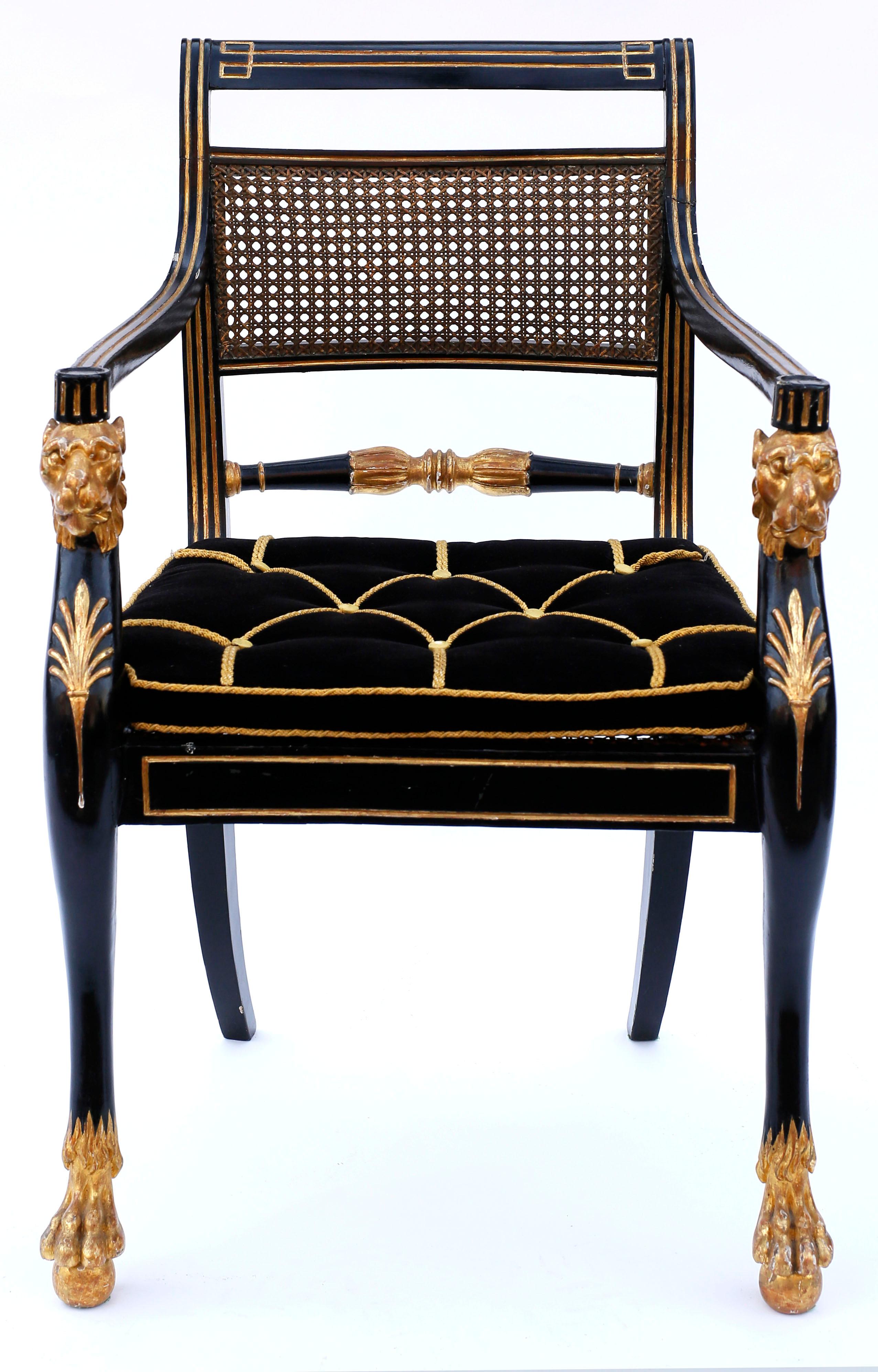 Regency Pair of Early 19th Century English Parcel-Gilt Armchairs by Gillows