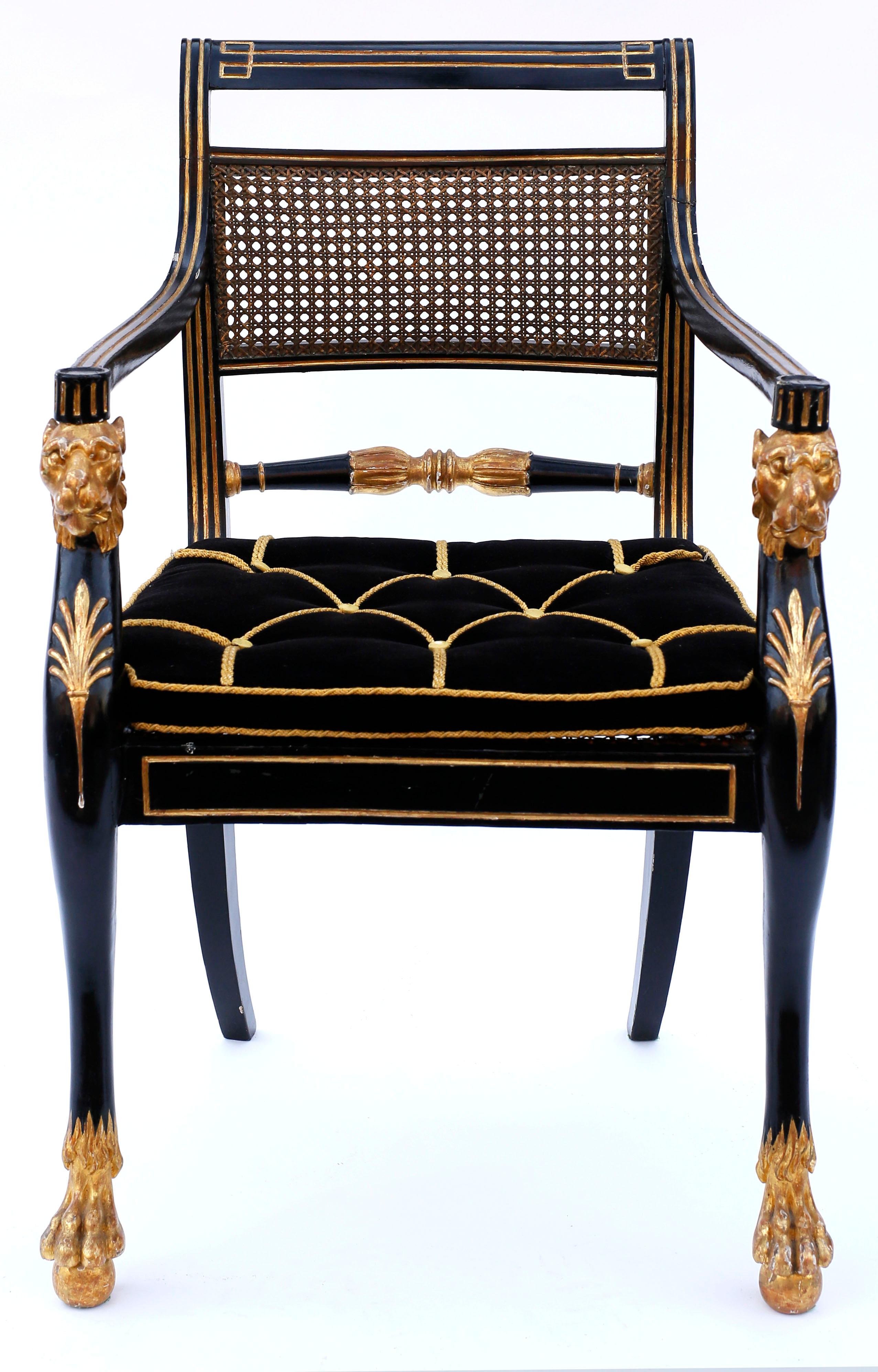 Regency Pair of Early 19th Century English Parcel-Gilt Armchairs Attributed to Gillows