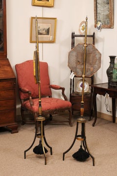 Pair of Early 19th Century English Regency Black Lacquered Pole Screens