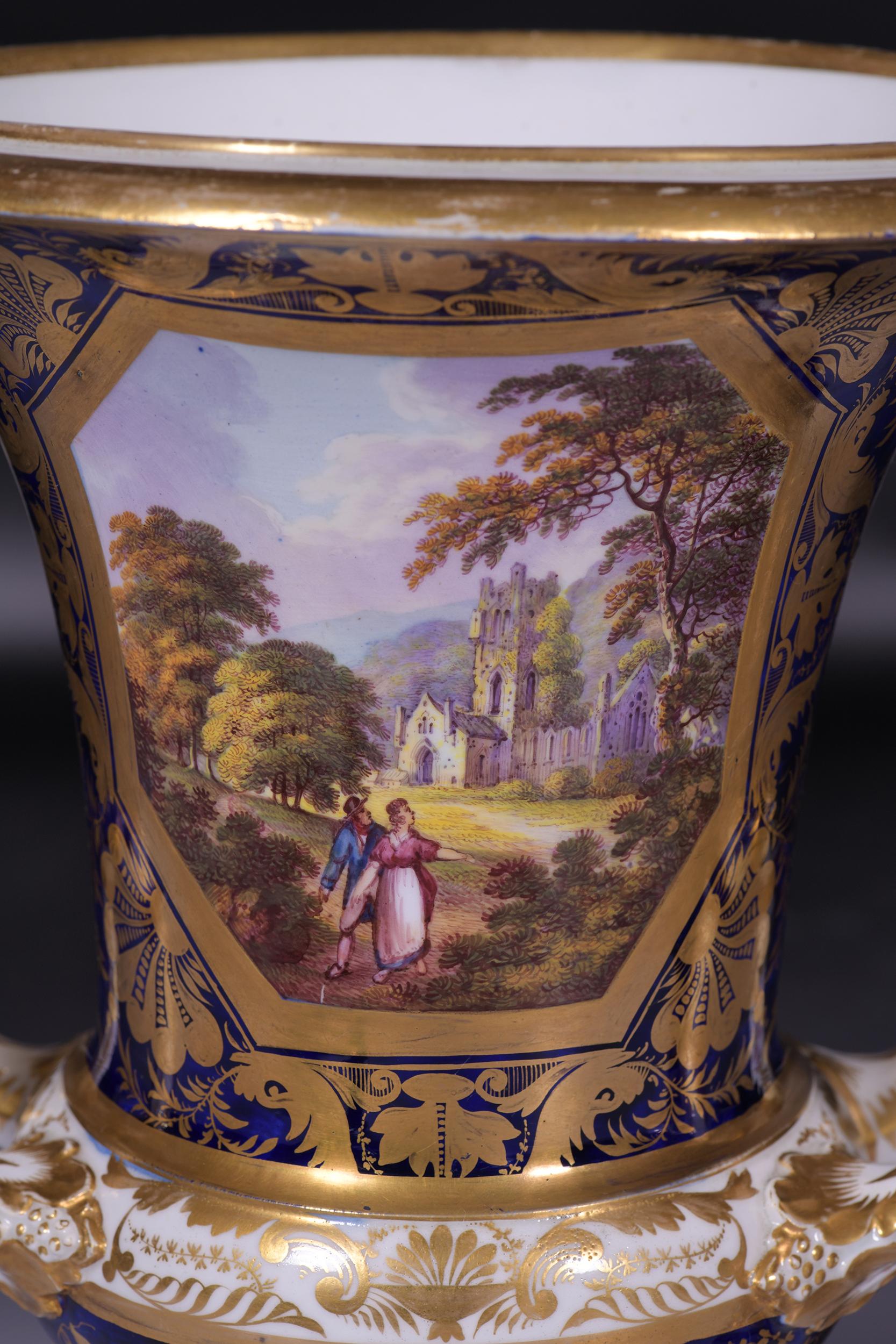 Pair of Early 19th Century English Royal Crown Derby Cobalt Blue Campana Vases 2