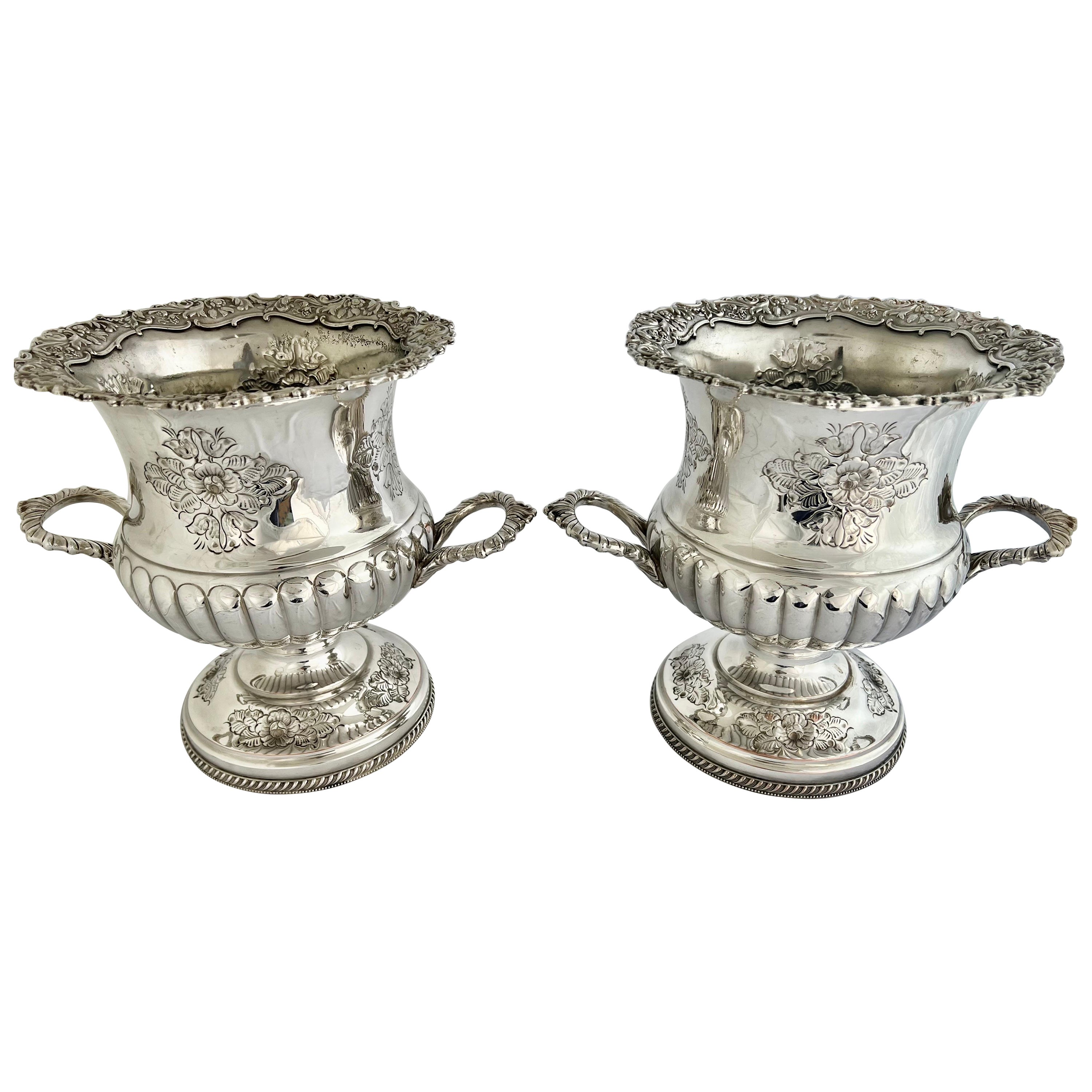 Paire d'objets du début du 19e s. Rafraîchisseurs à vin anglais Sheffield par Boulton