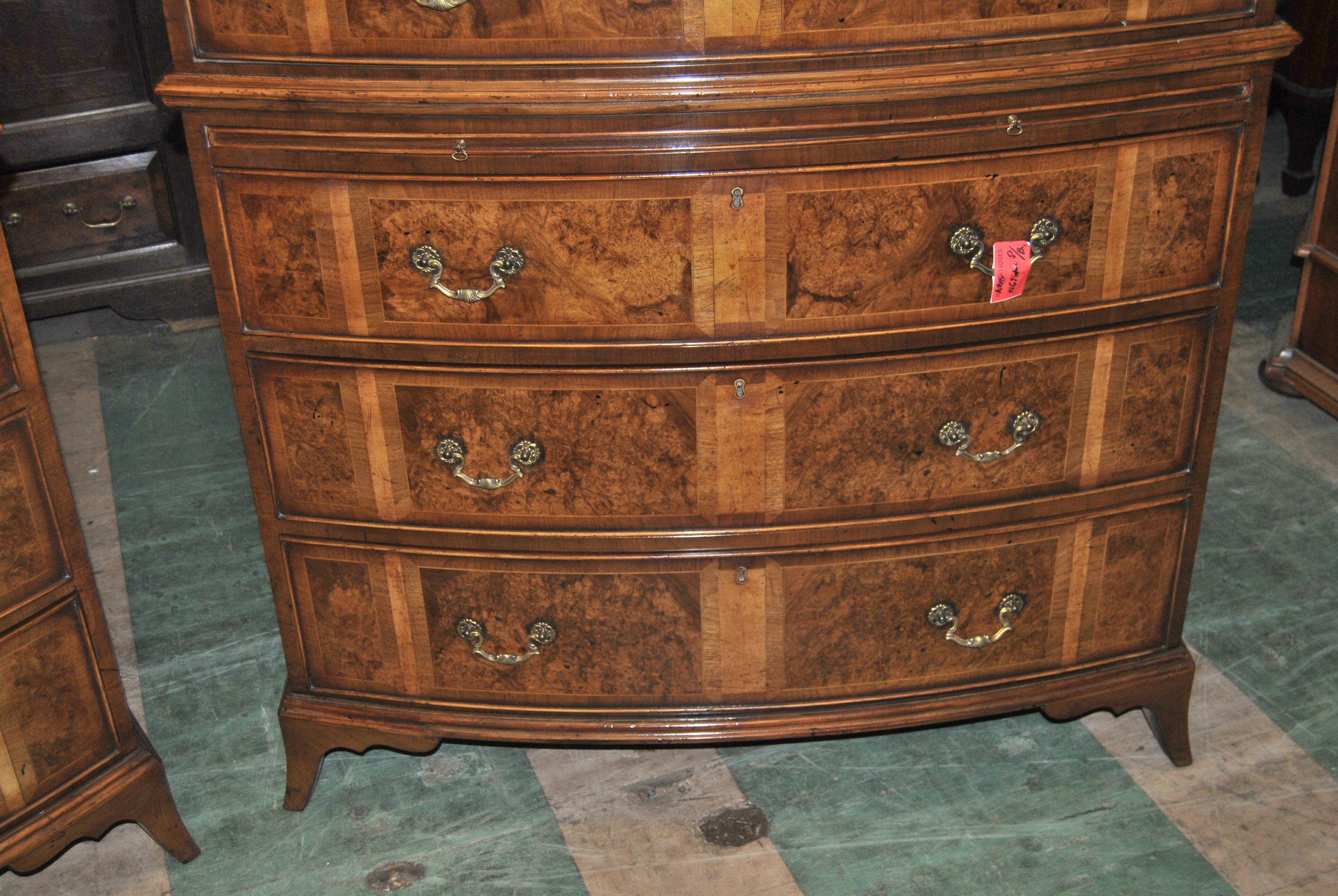 George IV Pair of Early 19th Century English Walnut Bow Front Chest on Chests