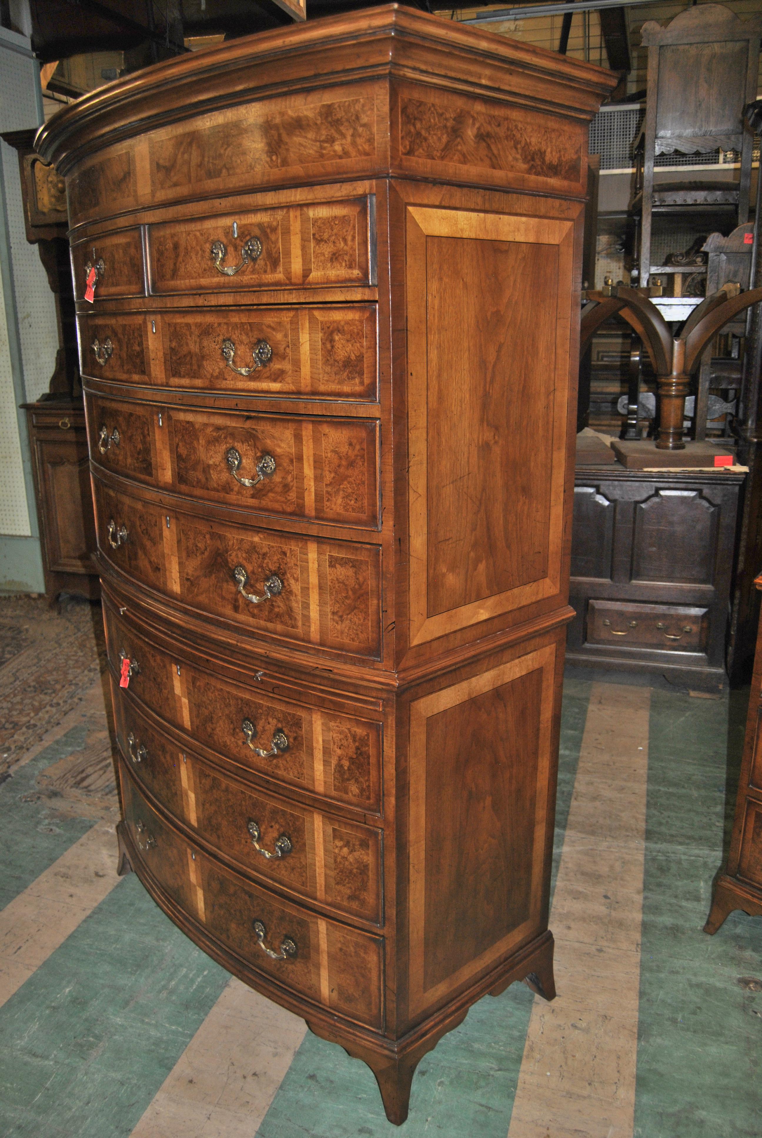 Pair of Early 19th Century English Walnut Bow Front Chest on Chests 1