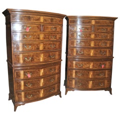Pair of Early 19th Century English Walnut Bow Front Chest on Chests