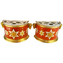 Antique Pair of Early 19th Century English Worcester Orange Ground Gilded Star Bough Pot