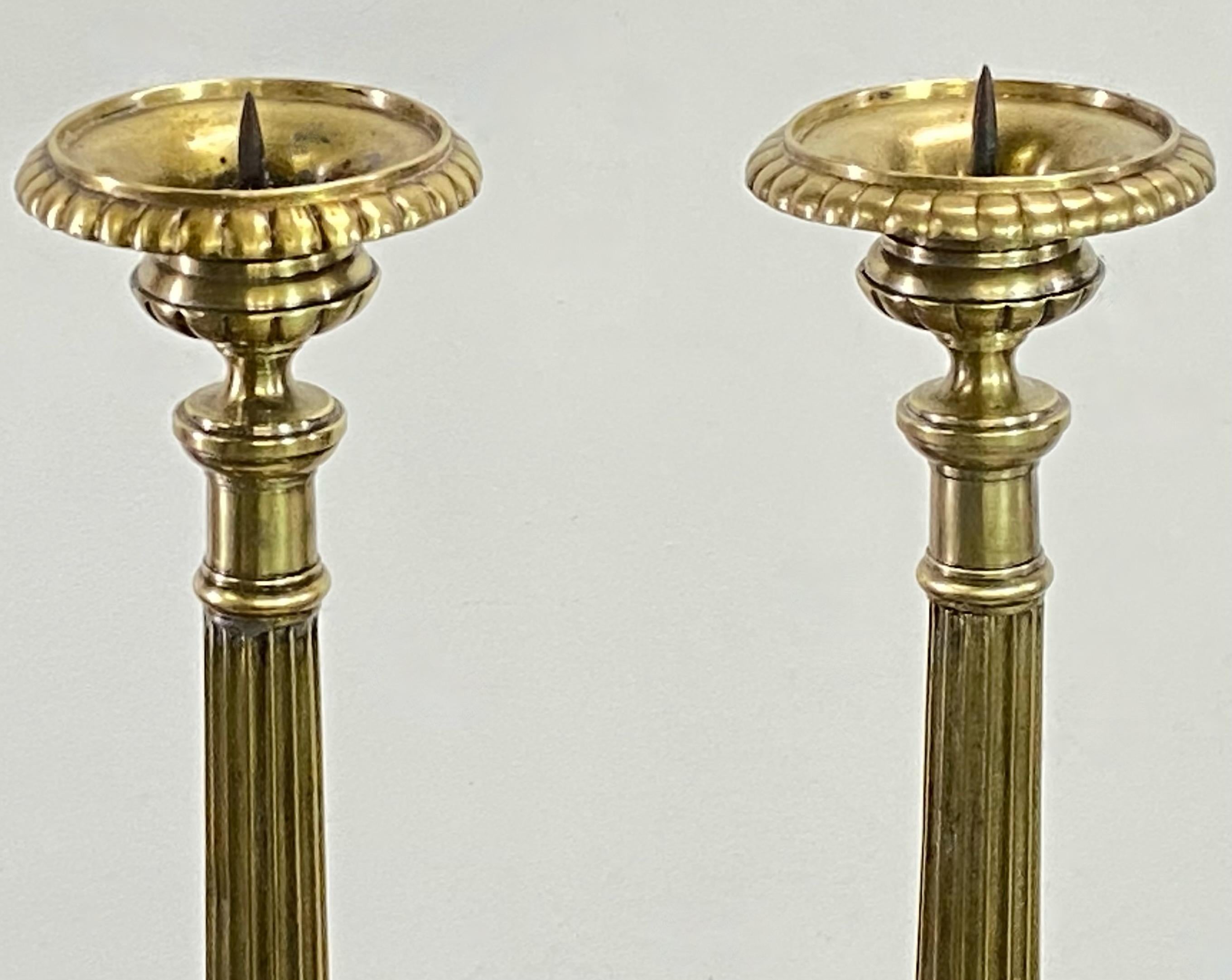 Pair of Early 19th Century European Brass Candlesticks, circa 1840 For Sale 7